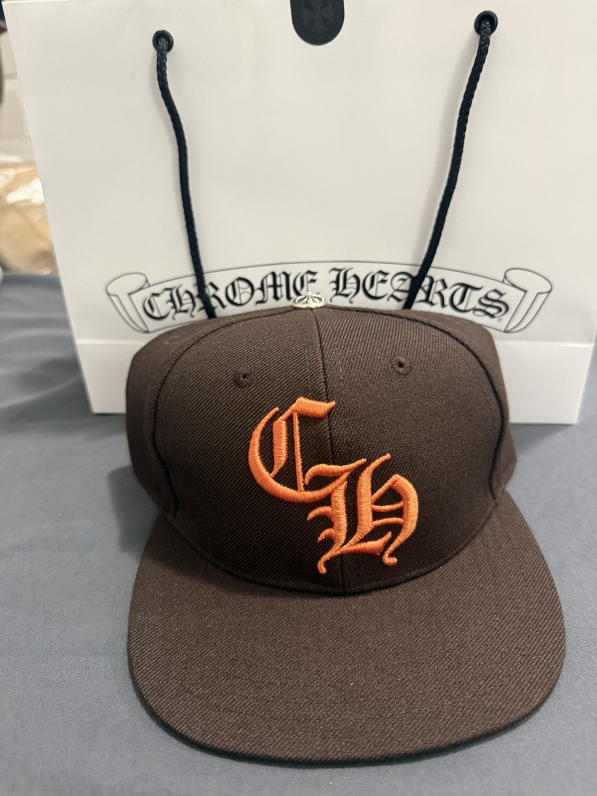 Chrome Hearts Chrome Hearts CH Logo Hat 6 Panel Brown Snapback New