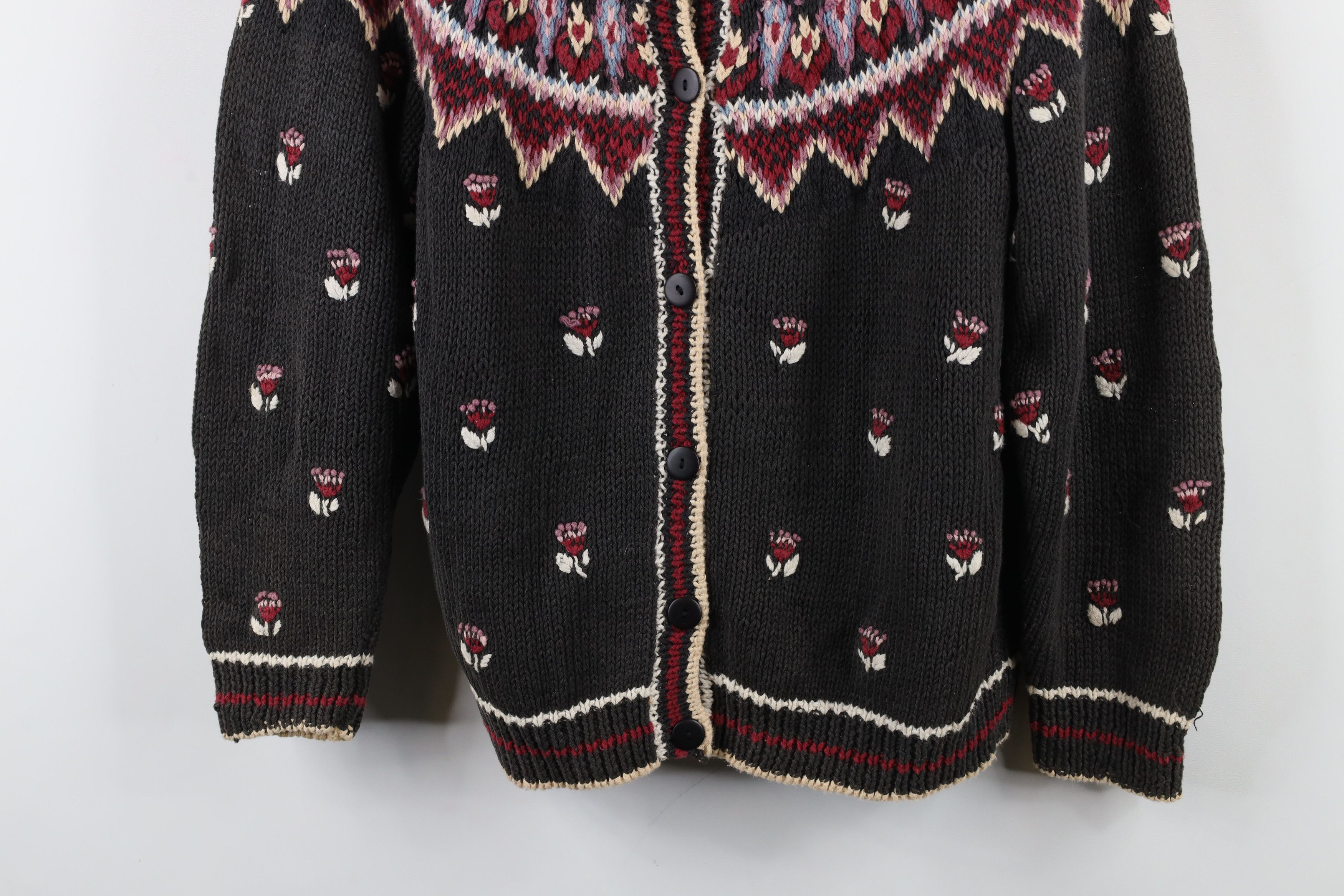 Vintage Vintage 90s Farmhouse Flower Fair Isle Knit Cardigan Sweater Size M / US 6-8 / IT 42-44 - 3 Thumbnail