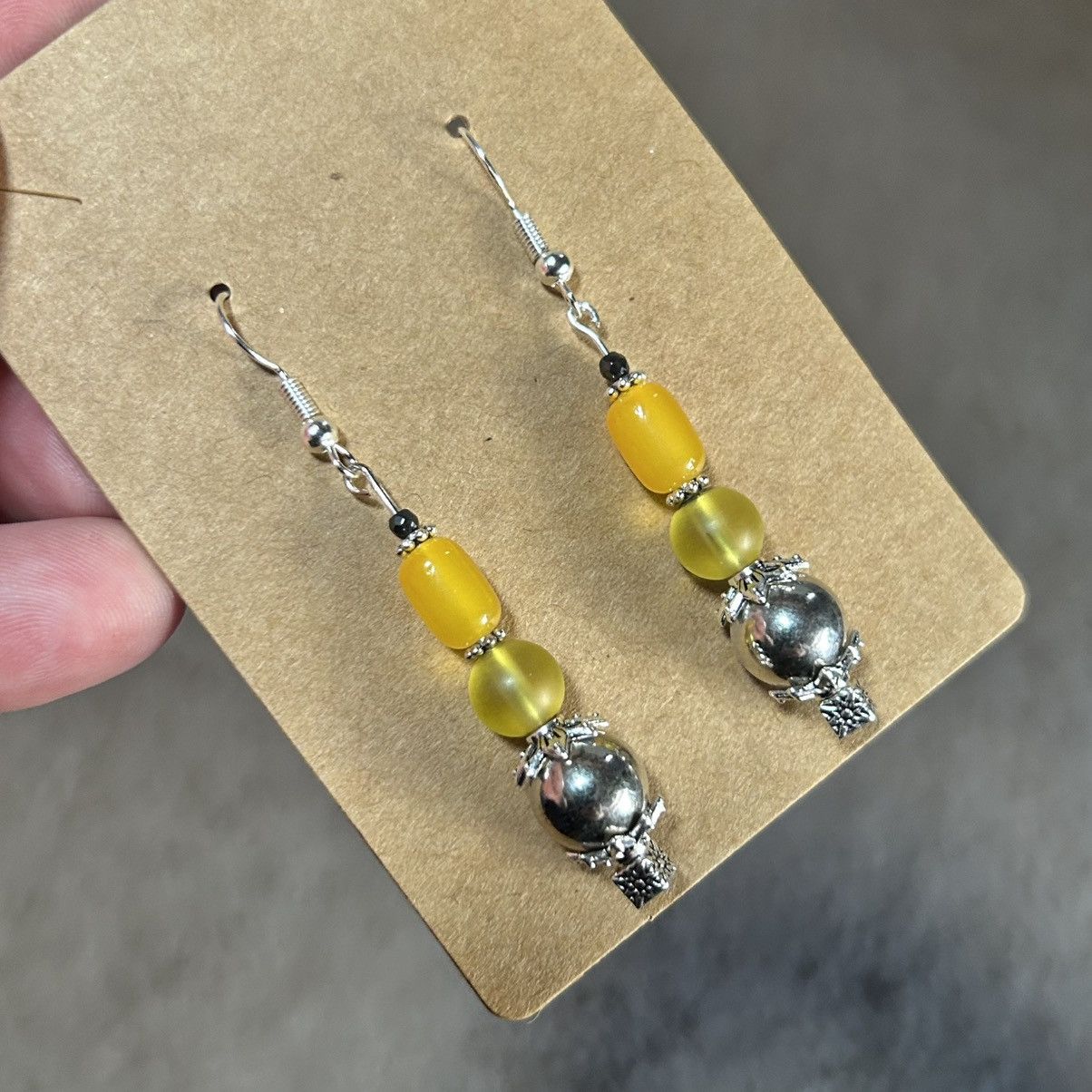 Handmade Handcrafted salvaged vintage bead cat eye glass earrings Size ONE SIZE - 1 Thumbnail