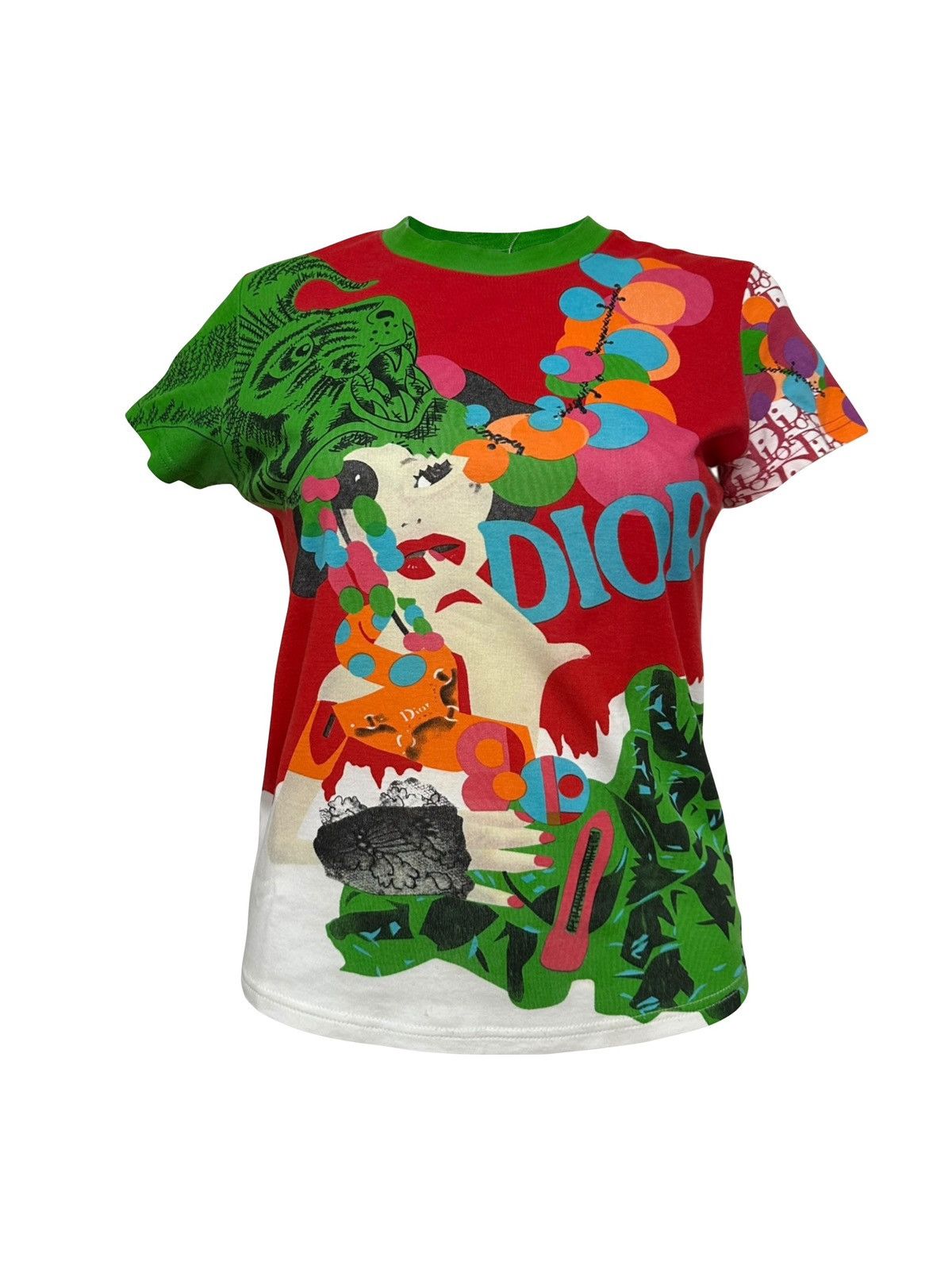 image of Christian Dior Spring Summer 2005 Graphic Print T-Shirt in Red, Women's (Size Large)