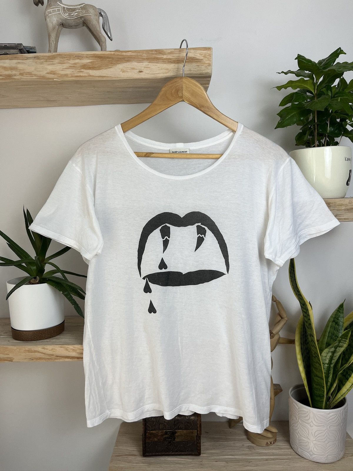 Pre-owned Saint Laurent White Bloodluster Tee Hedi Slimane Vampire