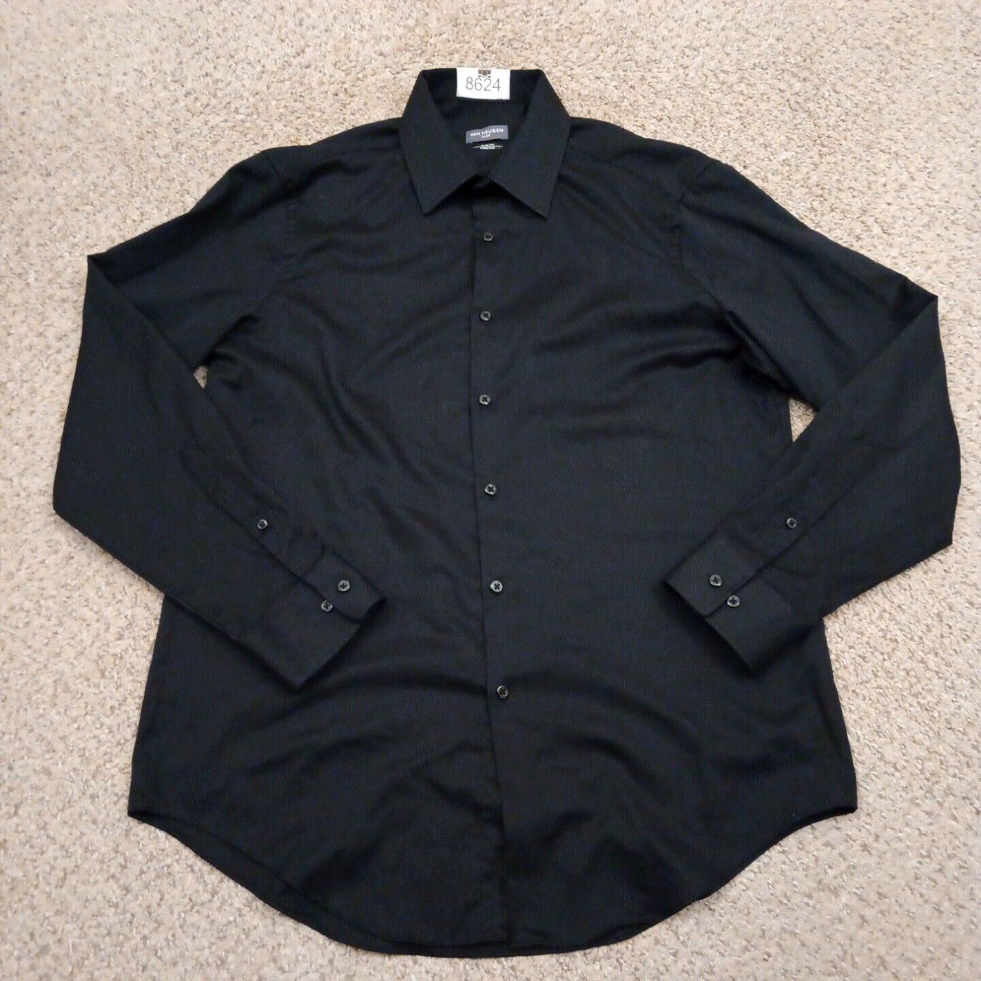 Van Heusen Van Heusen Flex Shirt Mens Large Slim Solid Black Long ...