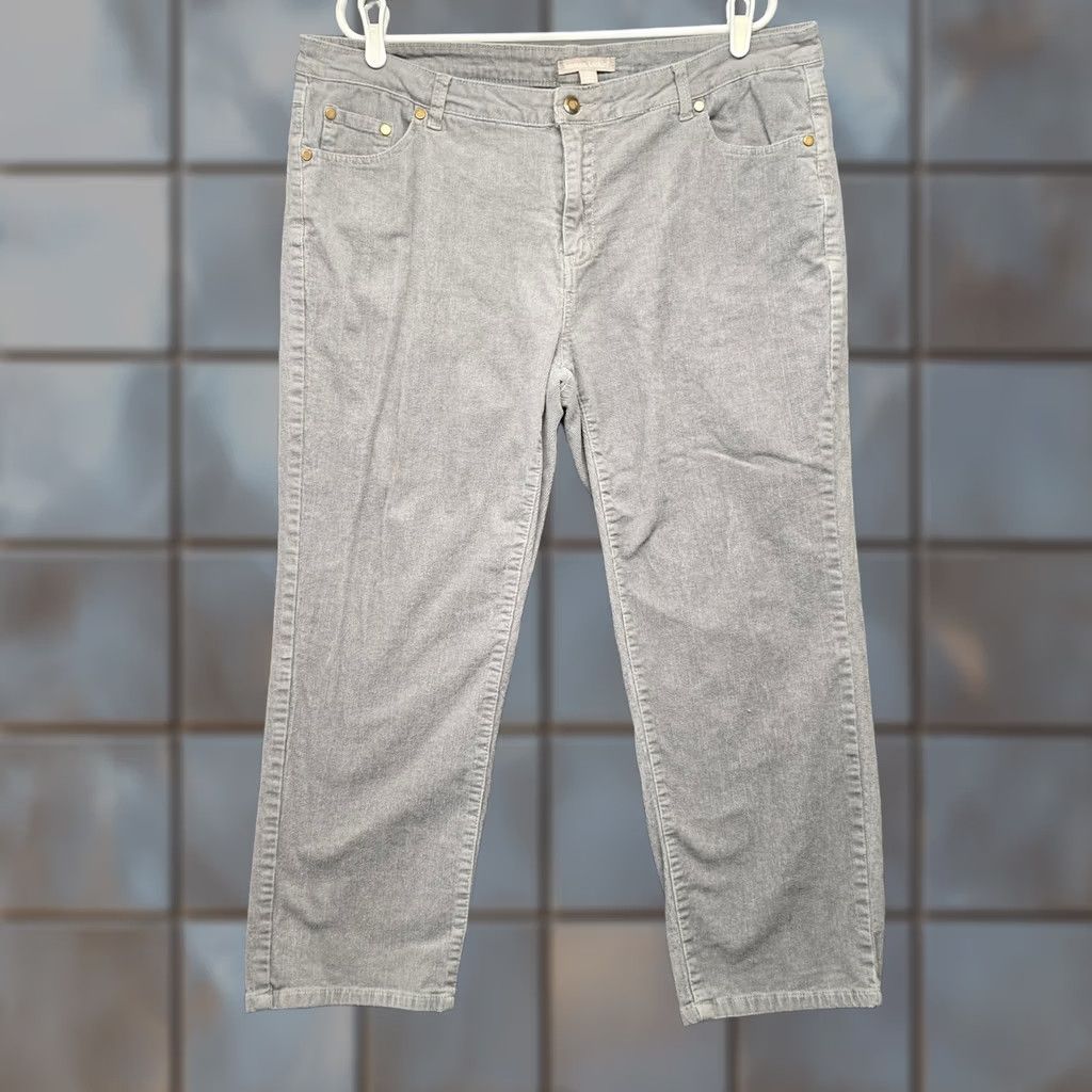 Vintage Woman Within Pants Womens 20W Grey Fine Wale Corduroy Straight Leg Stretch Size 42" / US 20 - 1 Thumbnail