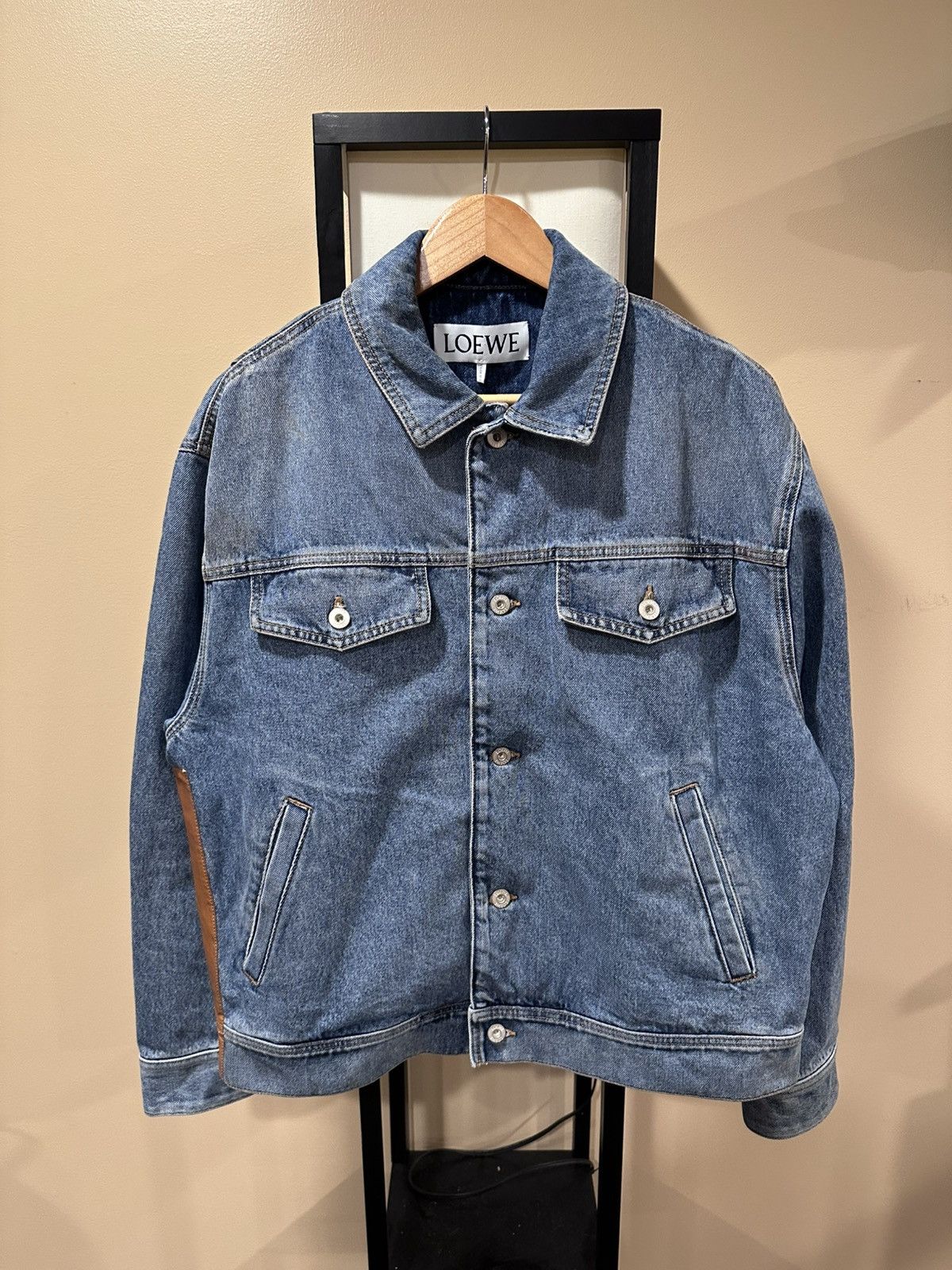 Loewe Loewe Leather Panelled Patch Logo Blue Denim Jacket Size US L / EU 52-54 / 3 - 1 Thumbnail