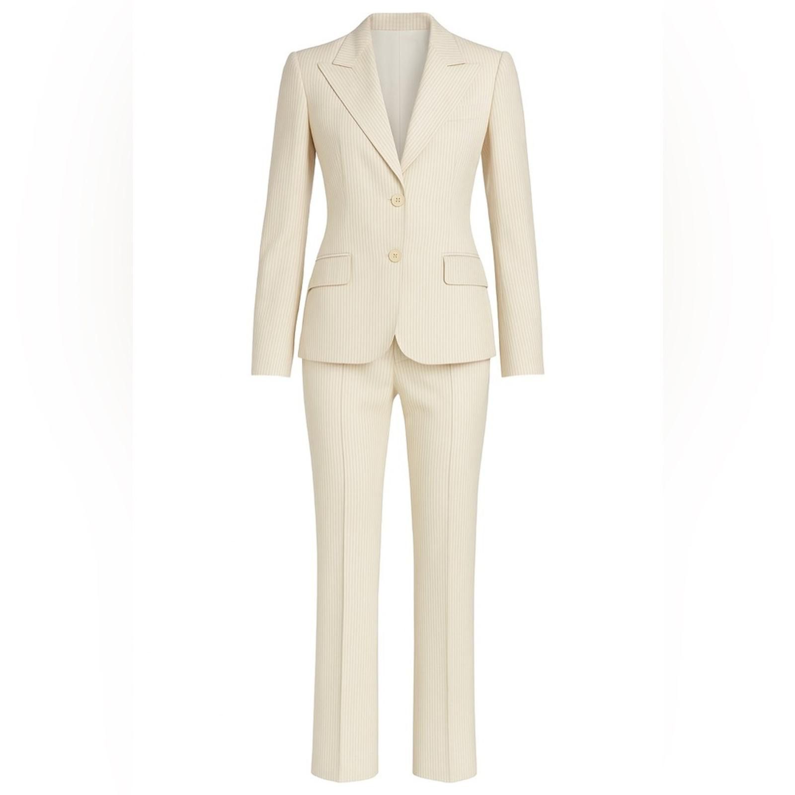 Dolce & Gabbana Dolce & Gabbana Linen & Cotton Cream Striped Pant Suit Size M / US 6-8 / IT 42-44 - 2 Thumbnail