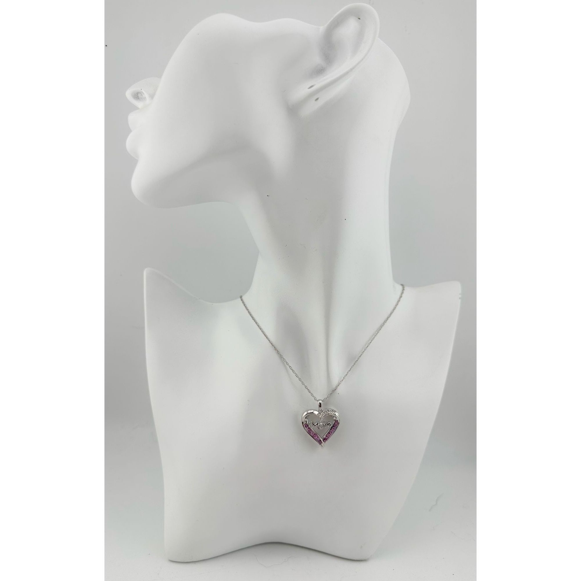 Other Pink Sapphire 'MOM' Heart Necklace with Diamond Accent Size ONE SIZE - 12 Thumbnail