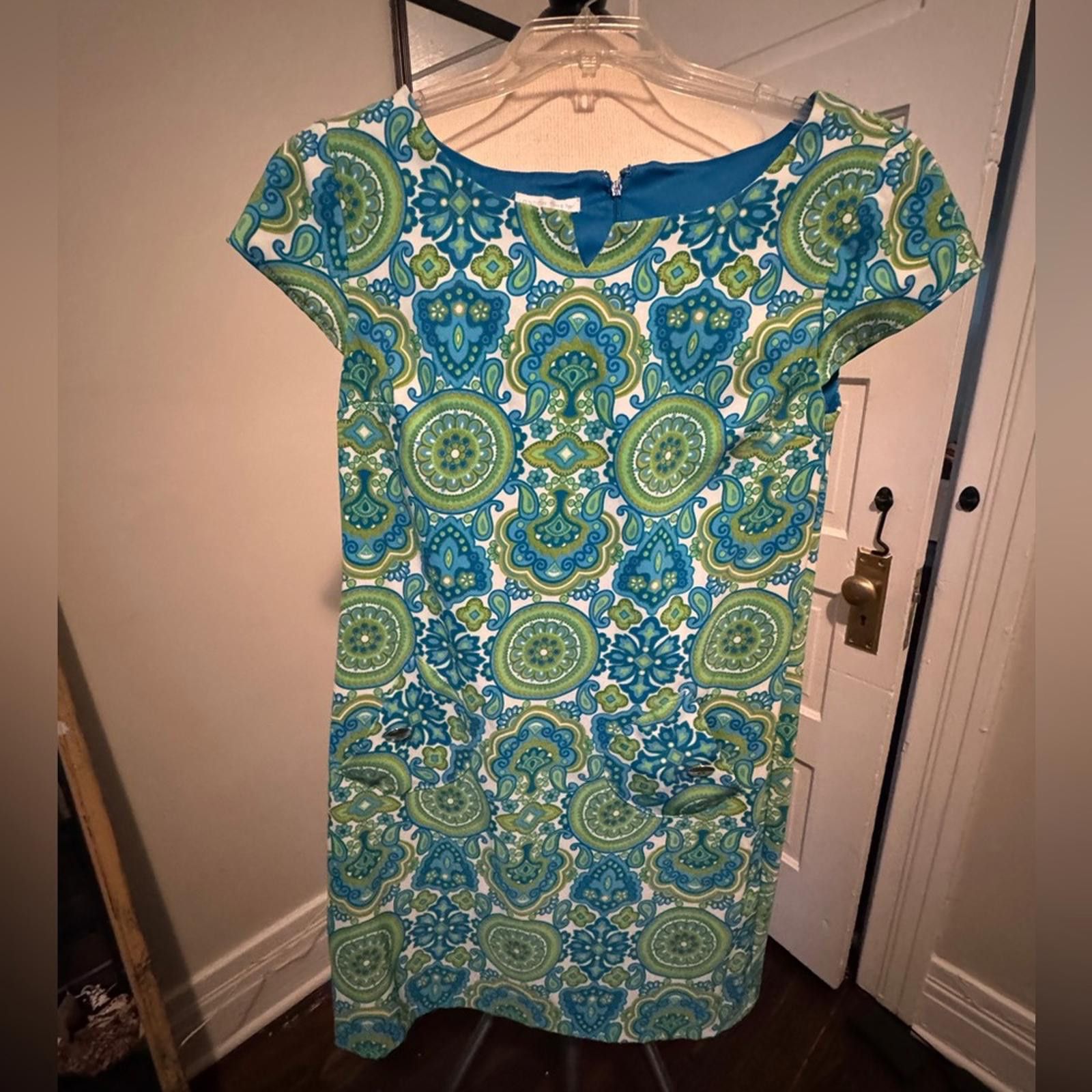 Designer London Times Stylish Blue Green Pattern Dress Size XL / US 12-14 / IT 48-50 - 1 Thumbnail