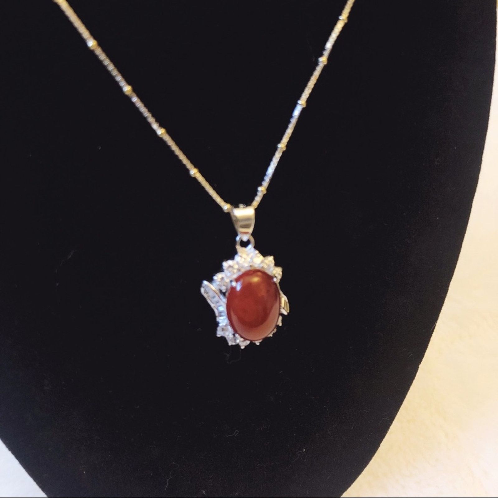 Other Sterling Silver Red Crystal Pendant Necklace Size ONE SIZE - 1 Thumbnail