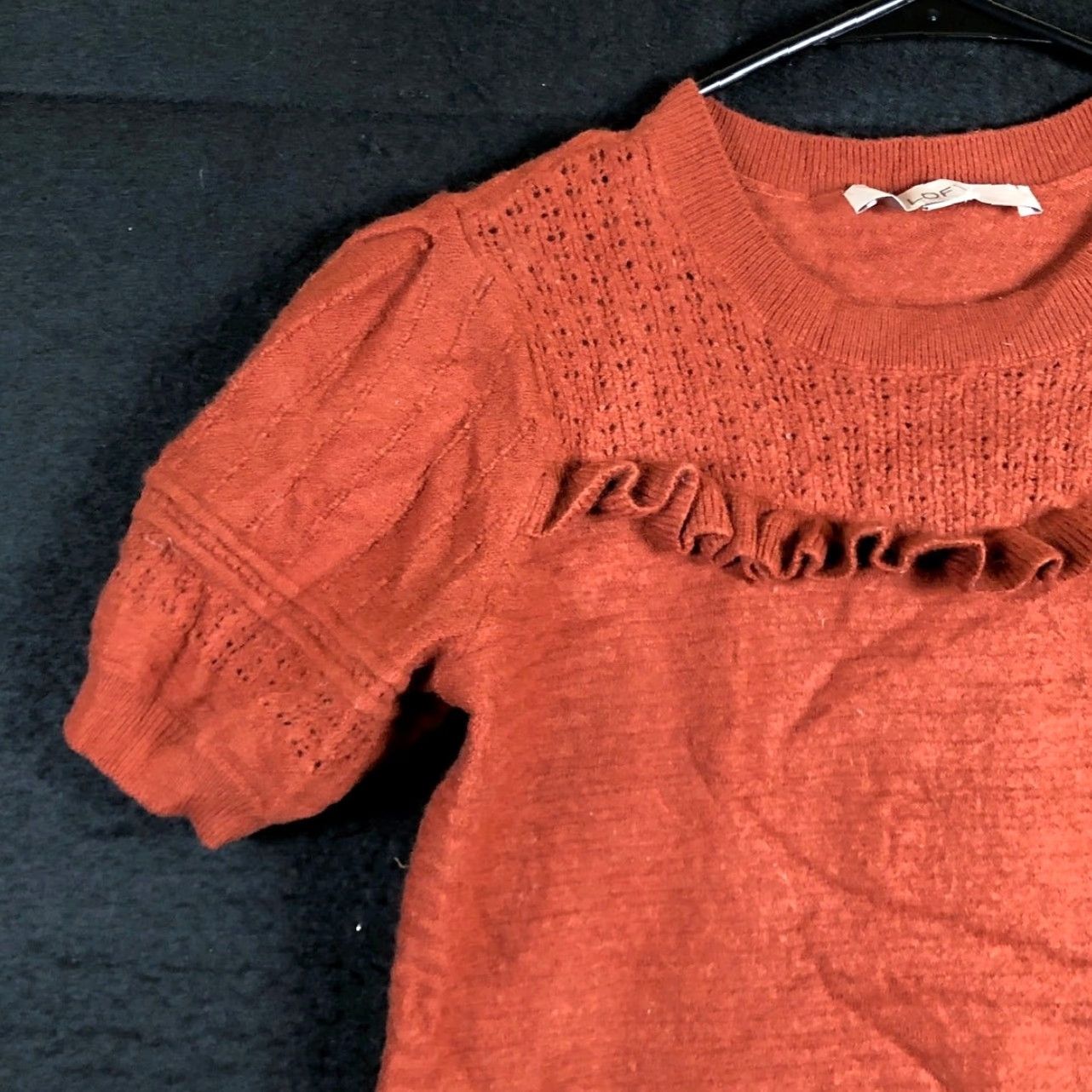 Ann Taylor LOFT Womens Sweater Burnt Orange Wool Blend Puff Sleeve Ruffle Medium Knit Crew Neck Casual Womens Size M / US 6-8 / IT 42-44 - 4 Thumbnail