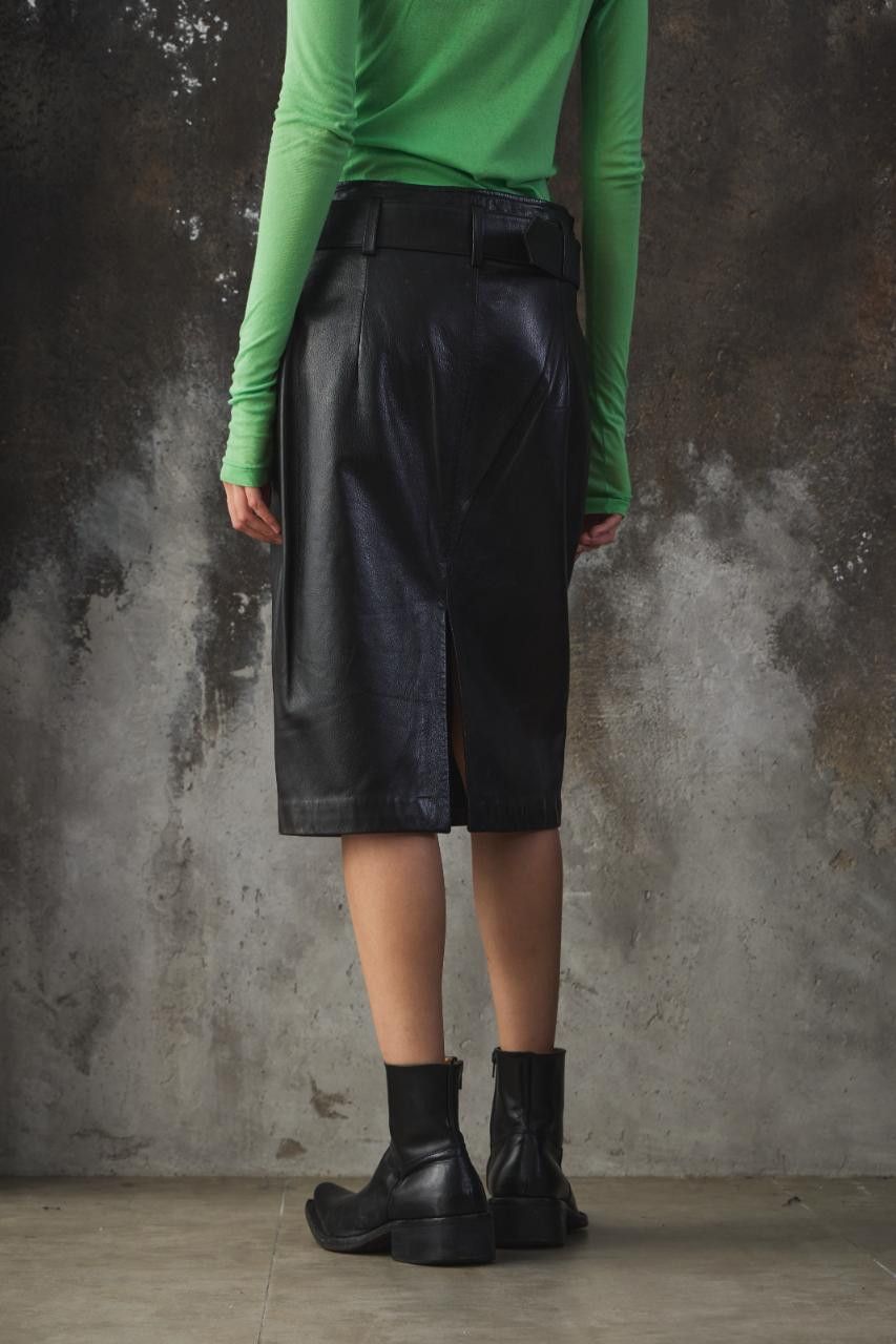 Moschino MOSCHINO Belted Leather Midi Skirt Size 29" - 4 Thumbnail