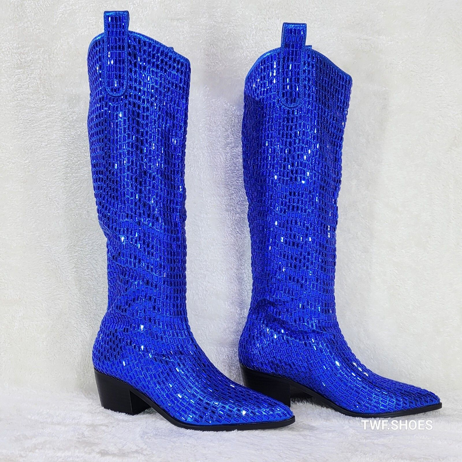 Other Shattered Blue Rhinestone Western Cowgirl Knee Boots NEW (US Size US 7.5 / IT 37.5 - 2 Thumbnail