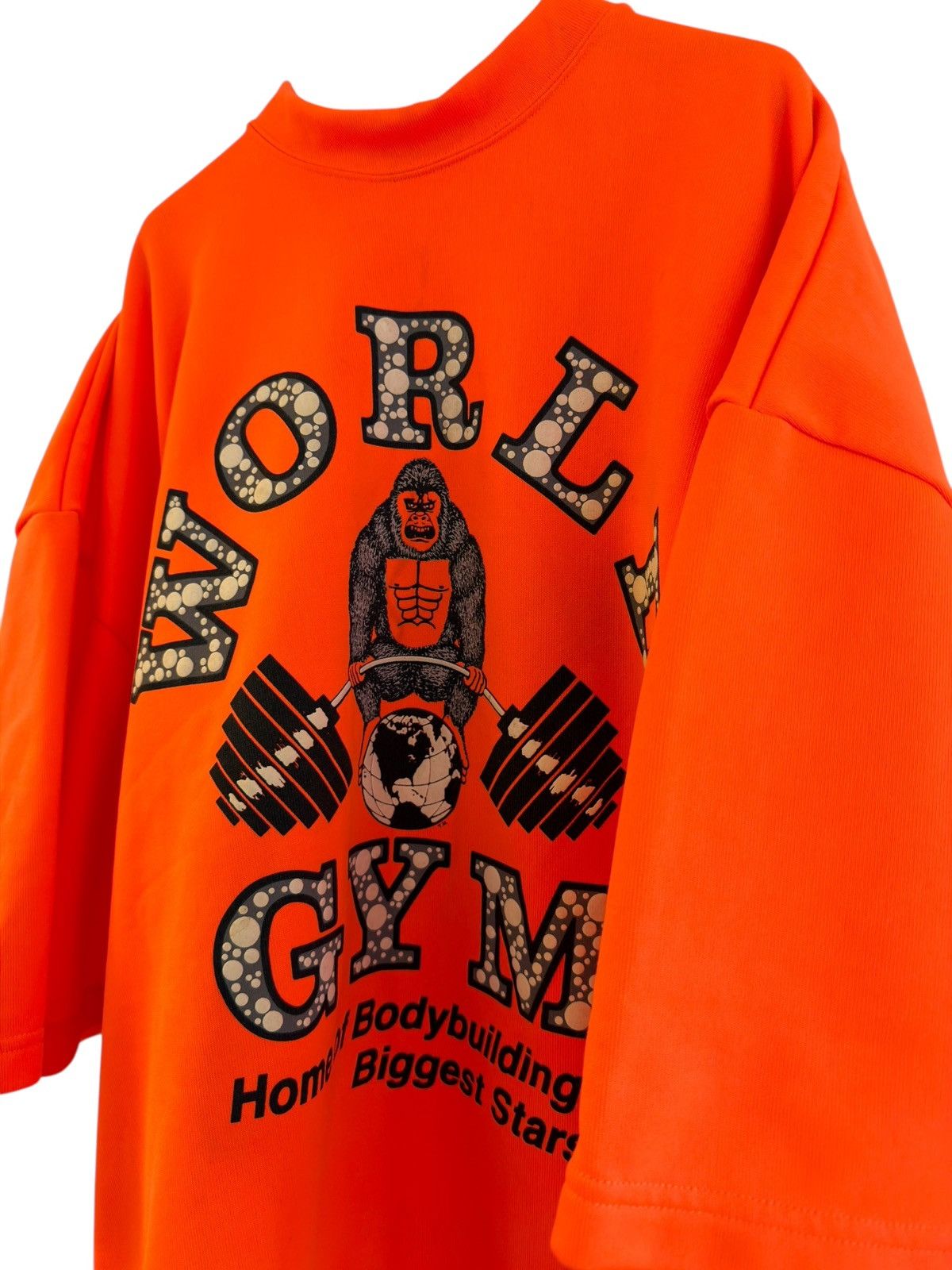 Vintage *RARE* VINTAGE 90s JAPAN WORLD GYM NEON FLUO ORANGE TOP TEE Size US XL / EU 56 / 4 - 11 Thumbnail
