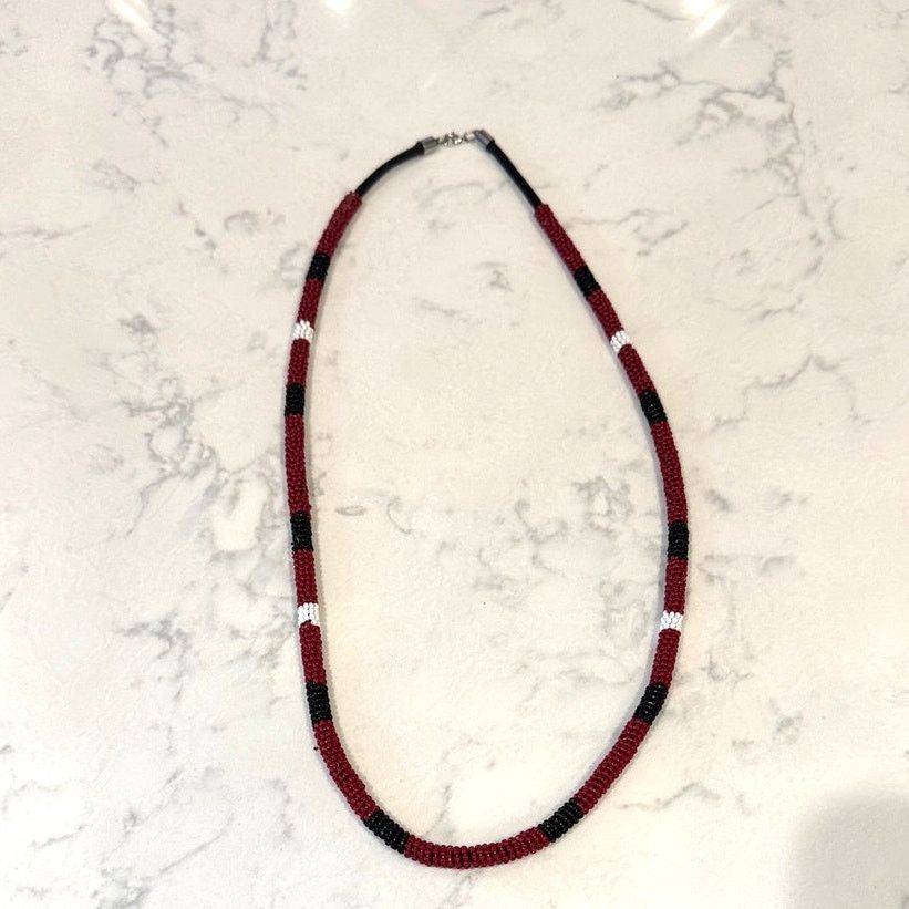 Handmade Handmade Beaded Necklace Black Red White Wrapped Necklace Size ONE SIZE - 1 Thumbnail