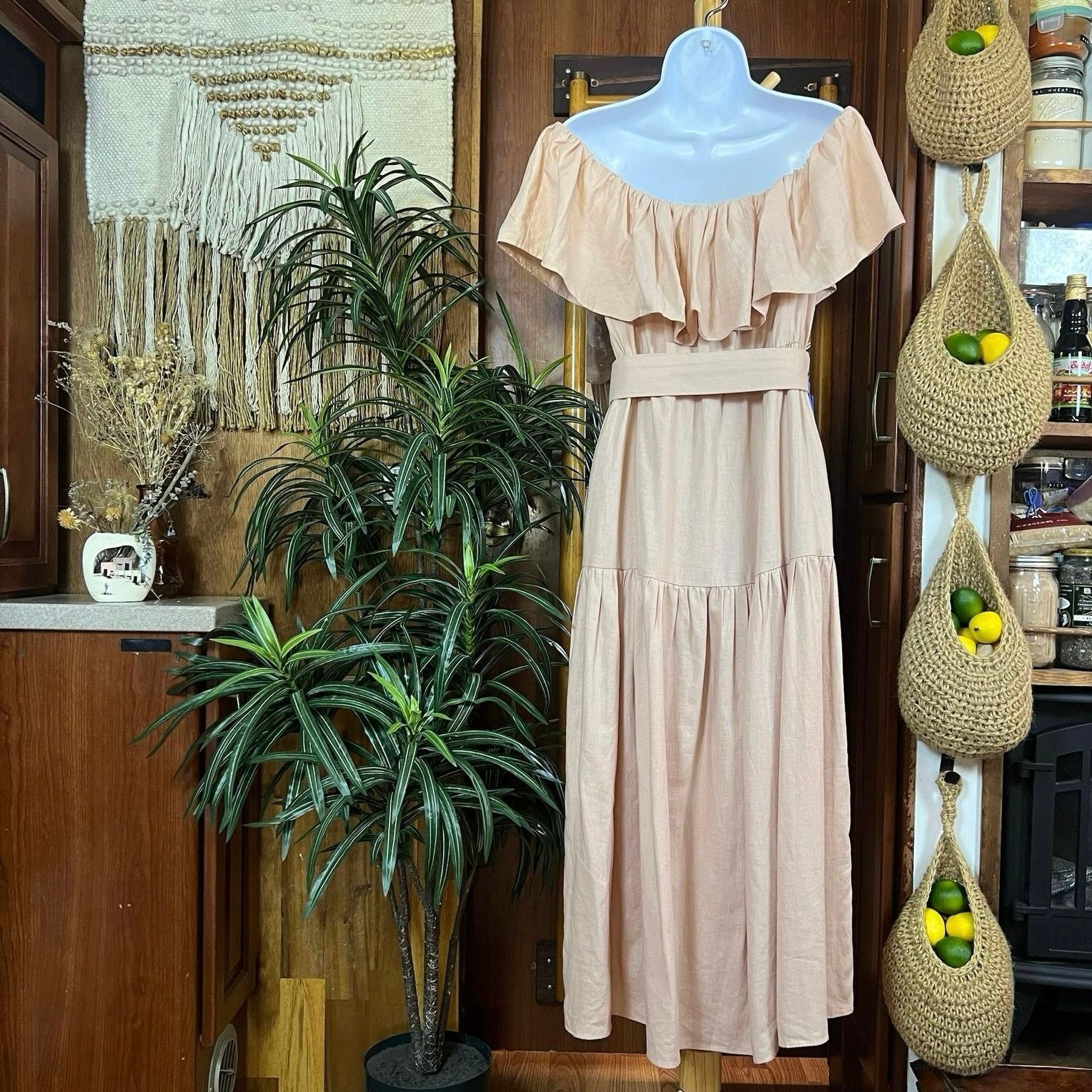 Topshop Blush Bardot Linen Midi Dress 6 | Romantic Coastal Topshop Size M / US 6-8 / IT 42-44 - 2 Thumbnail