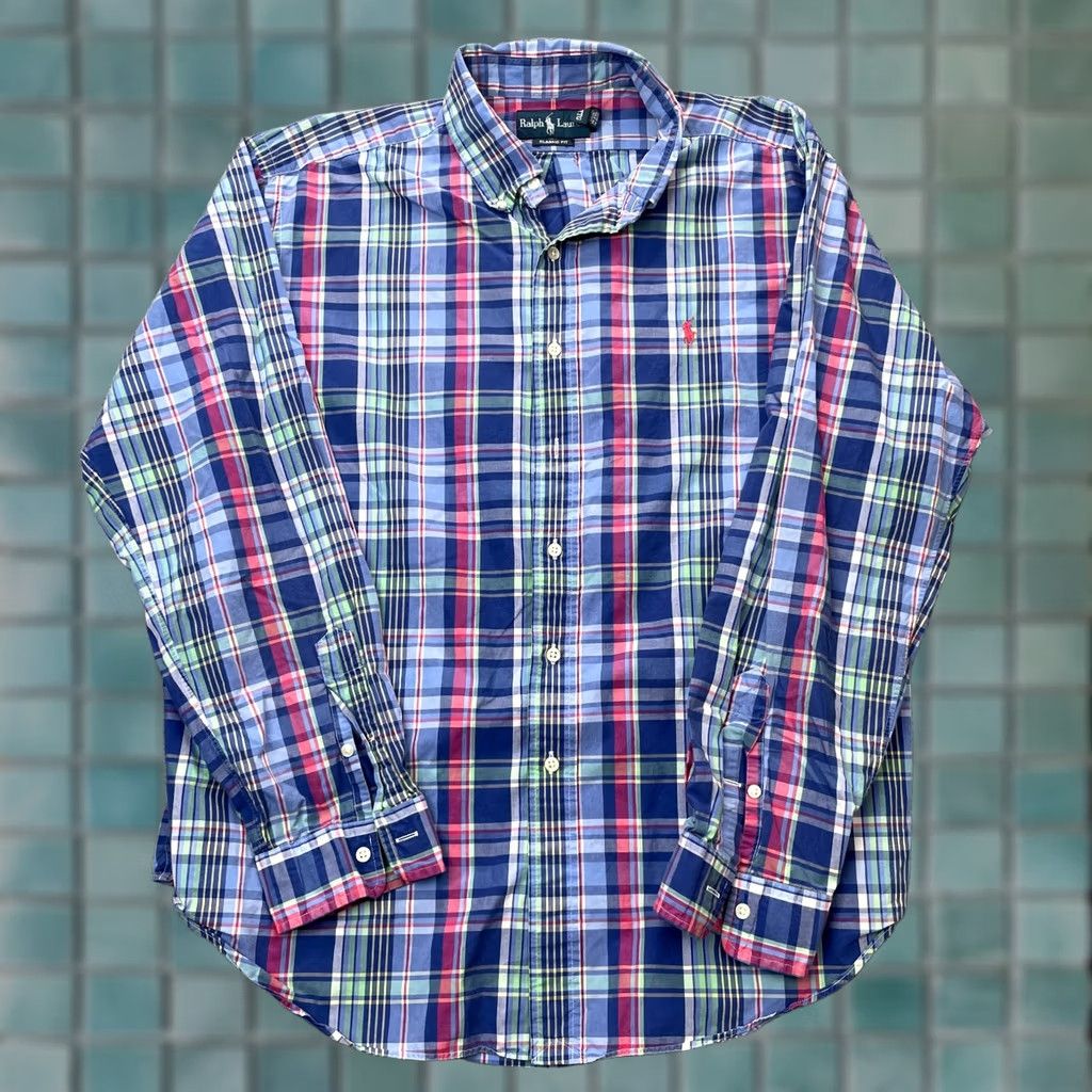 Ralph Lauren VINTAGE Ralph Lauren Shirt Mens XXL Blue Plaid Cotton Classic Fit Button Down Size US XXL / EU 58 / 5 - 1 Thumbnail