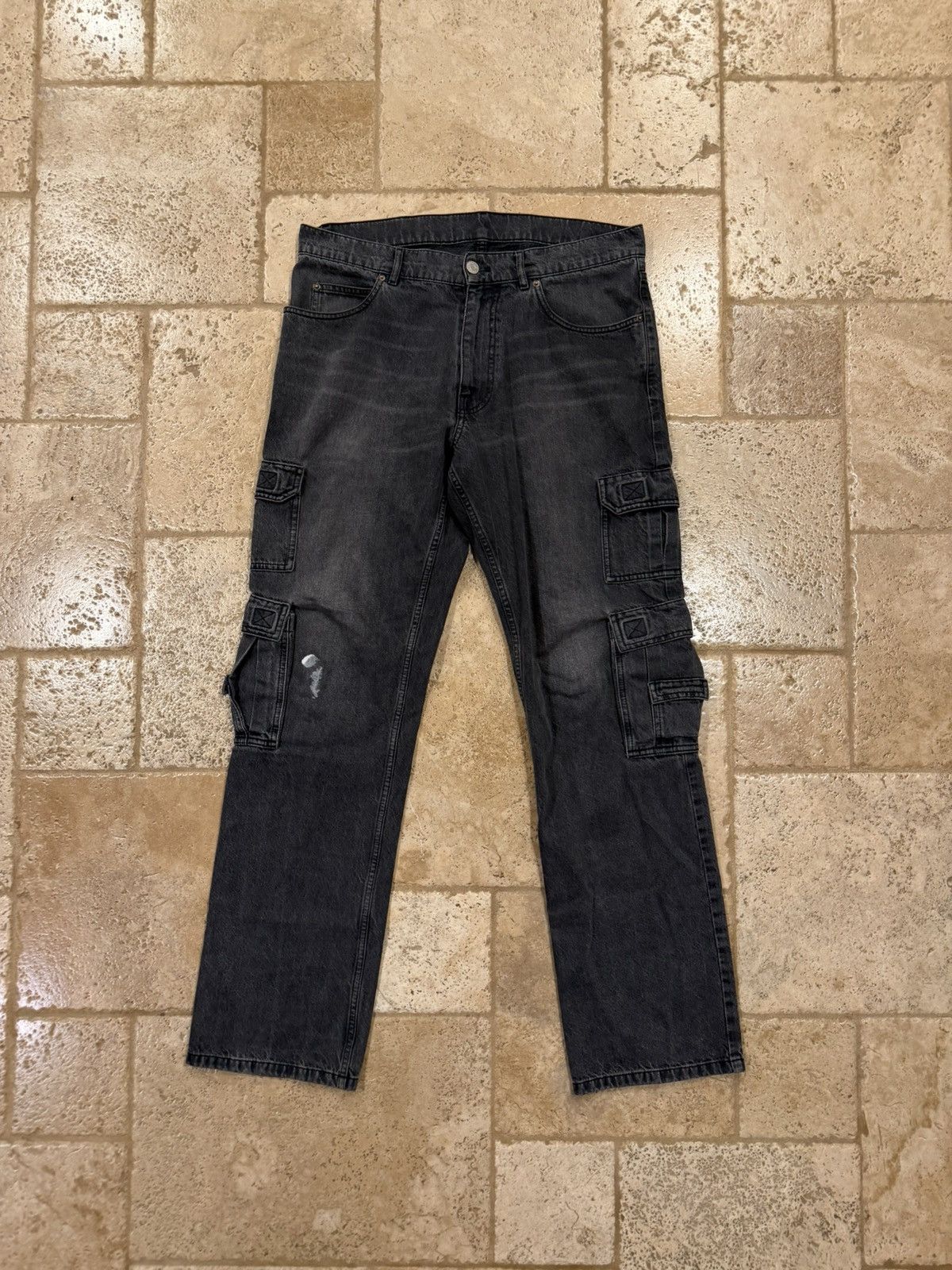 Martine Rose Martine Rose Dark Wash Gray Double Cargo Utility Denim Pants Size US 33 - 11 Thumbnail