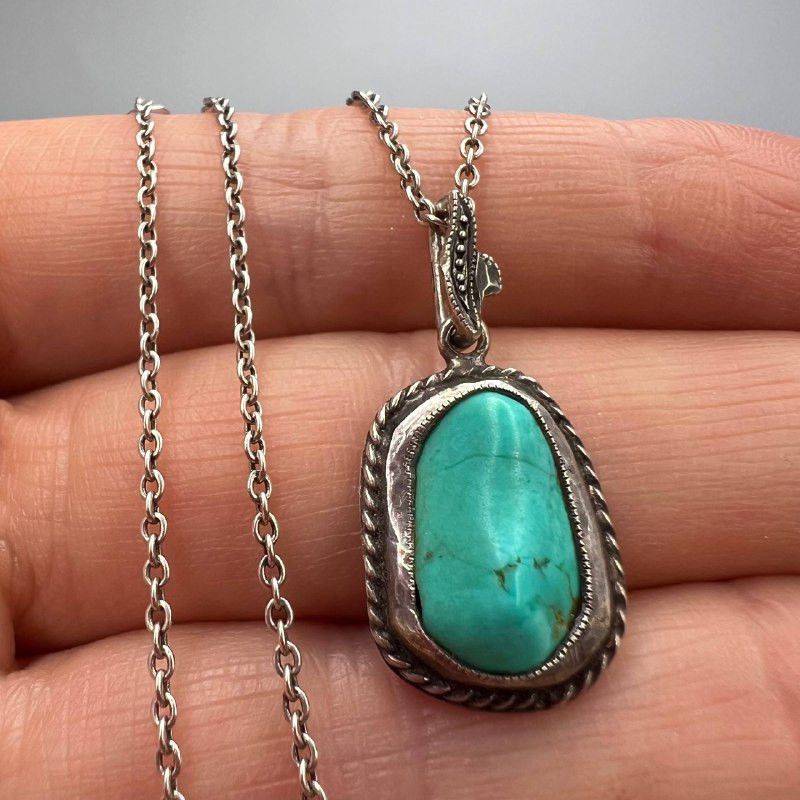 Vintage Vintage Sterling Silver 925 Turquoise Pendant Necklace Size ONE SIZE - 6 Thumbnail