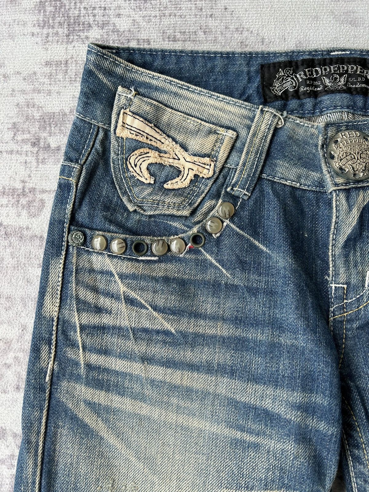 Ed Hardy Y2k Red Pepper Embroidery Punk Style Jeans Size US 28 / EU 44 - 11 Thumbnail
