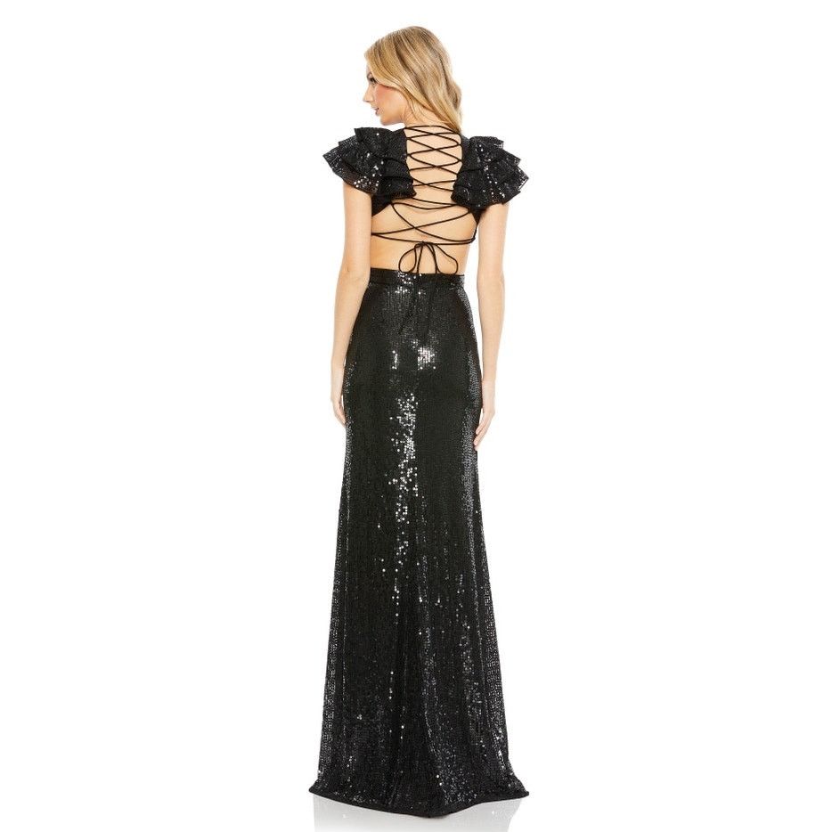 Mac Duggal Mac Duggal Sequined Ruffled Lace Up Gown Dress black size 0 Size XS / US 0-2 / IT 36-38 - 4 Thumbnail