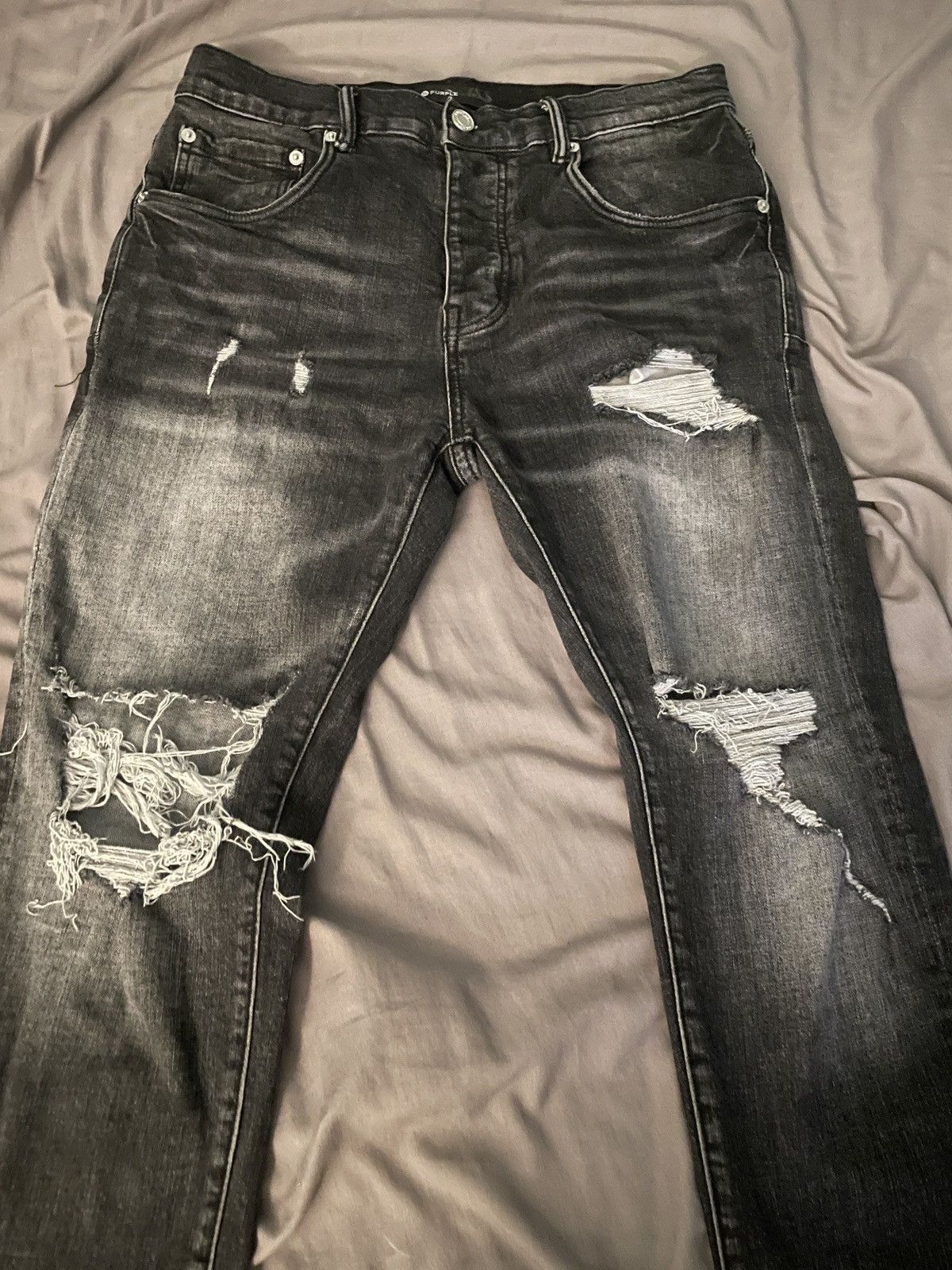 Purple Brand P001 Grey Distressed Purple Jeans Size US 34 / EU 50 - 1 Thumbnail