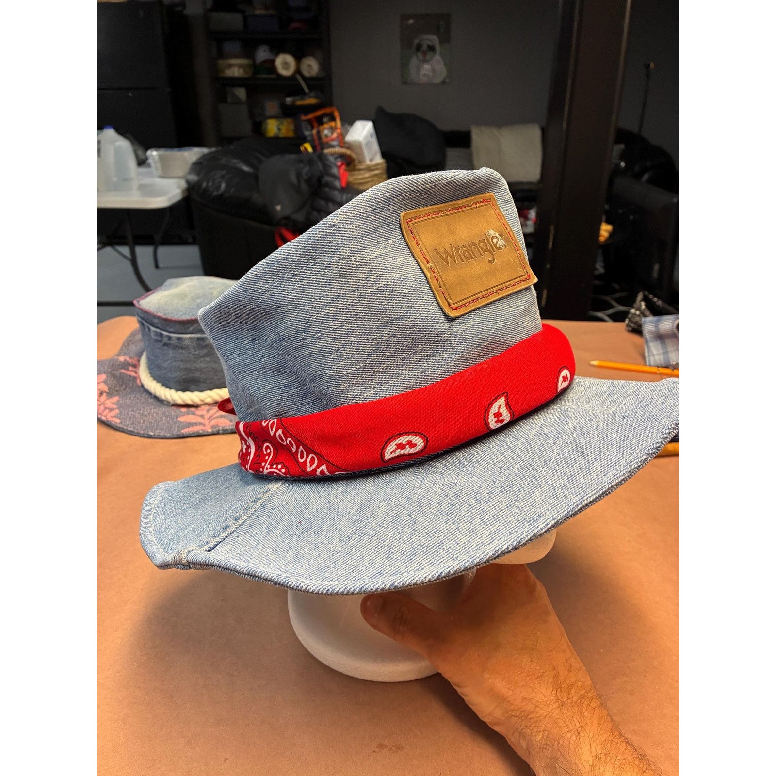 Other The Rodeo — Upcycled Denim Western Hat, Red Bandana Band, Size ONE SIZE - 2 Thumbnail
