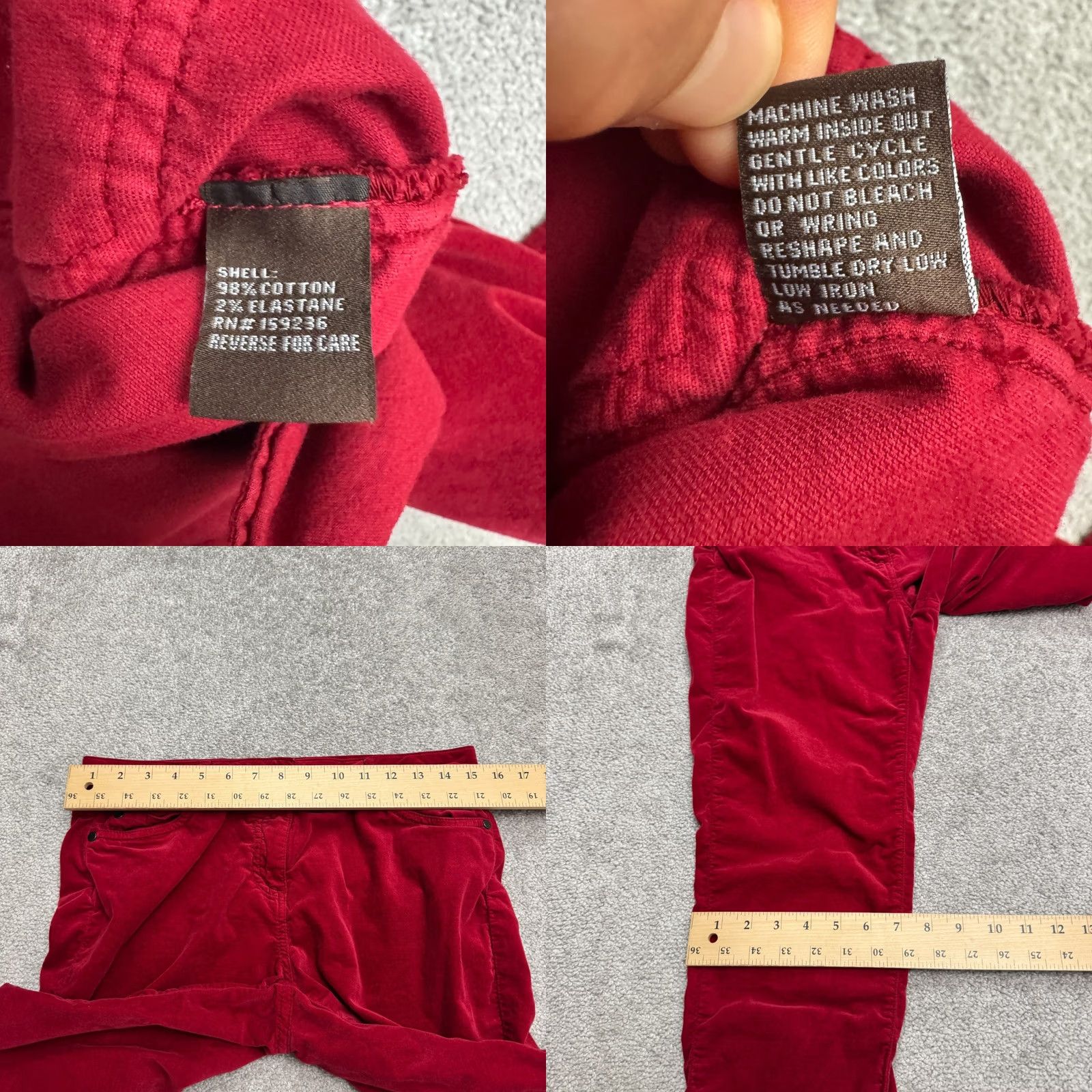 J.McLaughlin J.Mclaughlin Velvet Watson Skinny Ruched Leg Pants Women 8 Red Mid Rise 5-Pocket Jeans Chino Fit Regular Women's Pants Size 30" / US 8 / IT 44 - 8 Thumbnail
