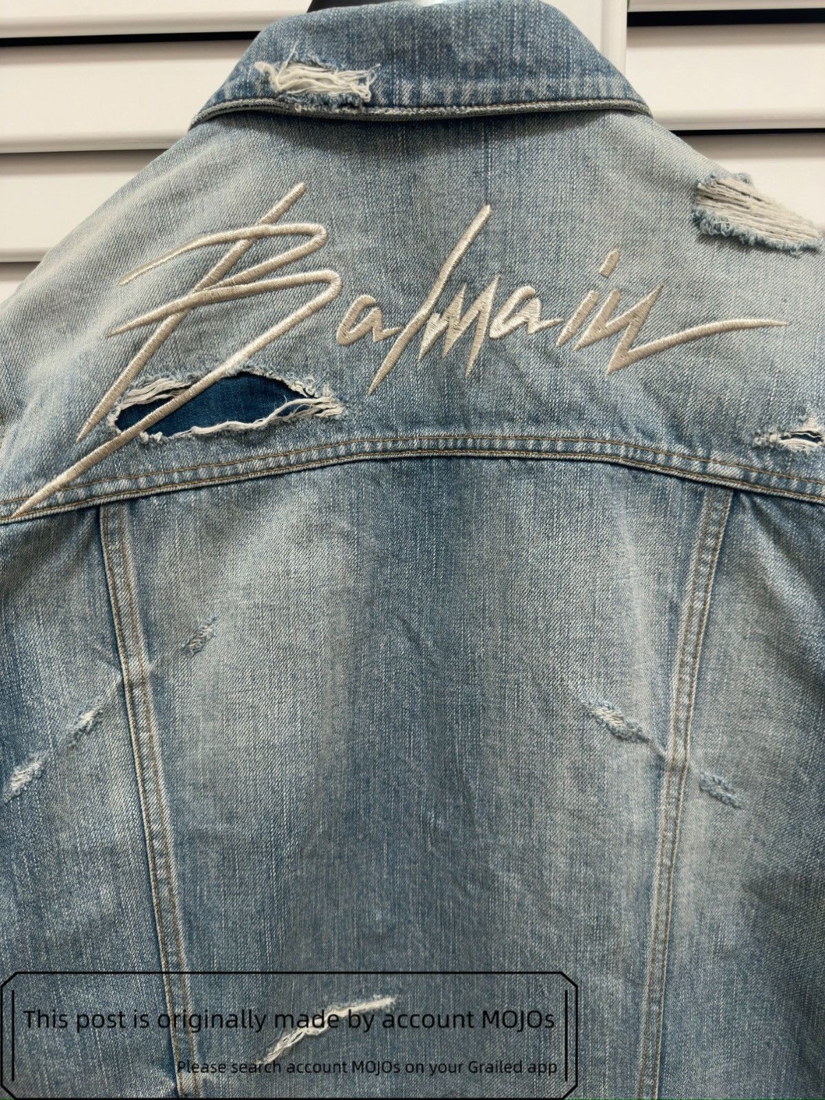 Balmain Sz 48 Balmain Back Logo Stitch Distressed Denim Jacket mojos Size US M / EU 48-50 / 2 - 2 Thumbnail