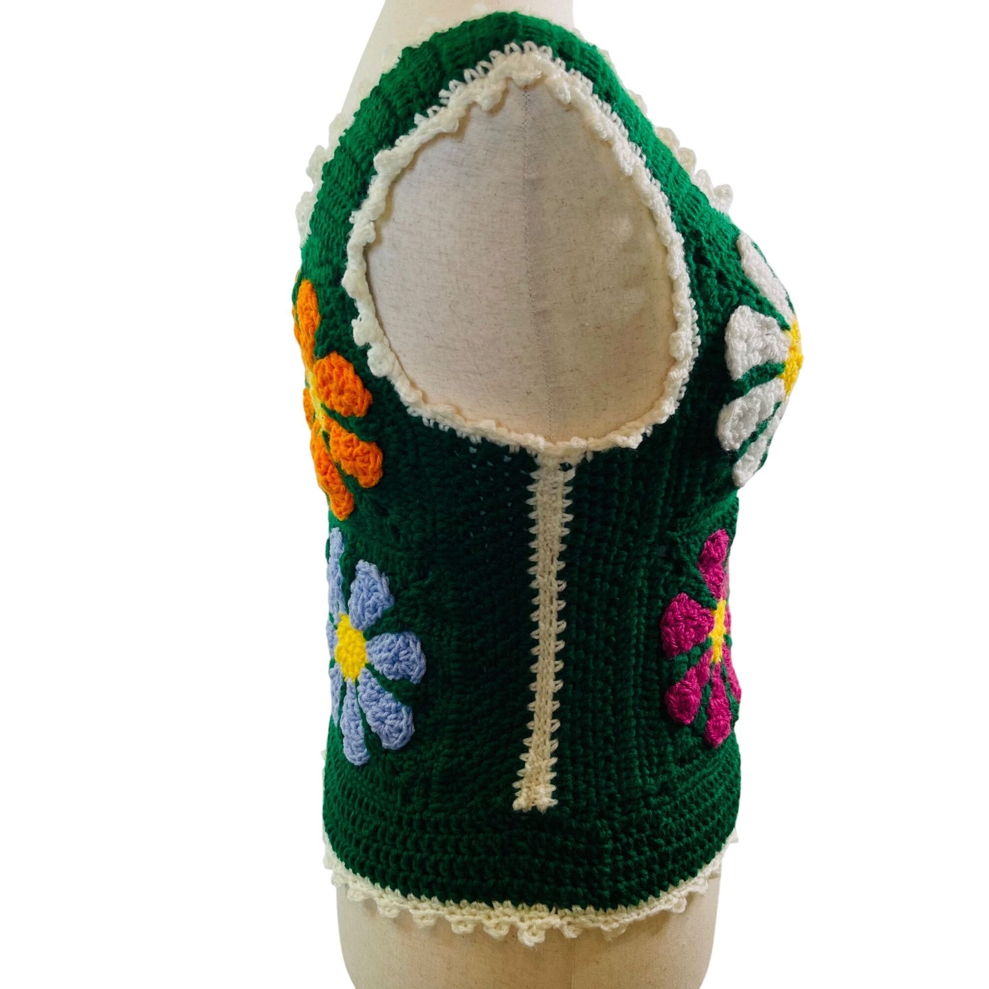 Handmade Crochet Vest Tank Top Retro 70's Hippie Flower Power Rib Tic Size ONE SIZE - 7 Thumbnail