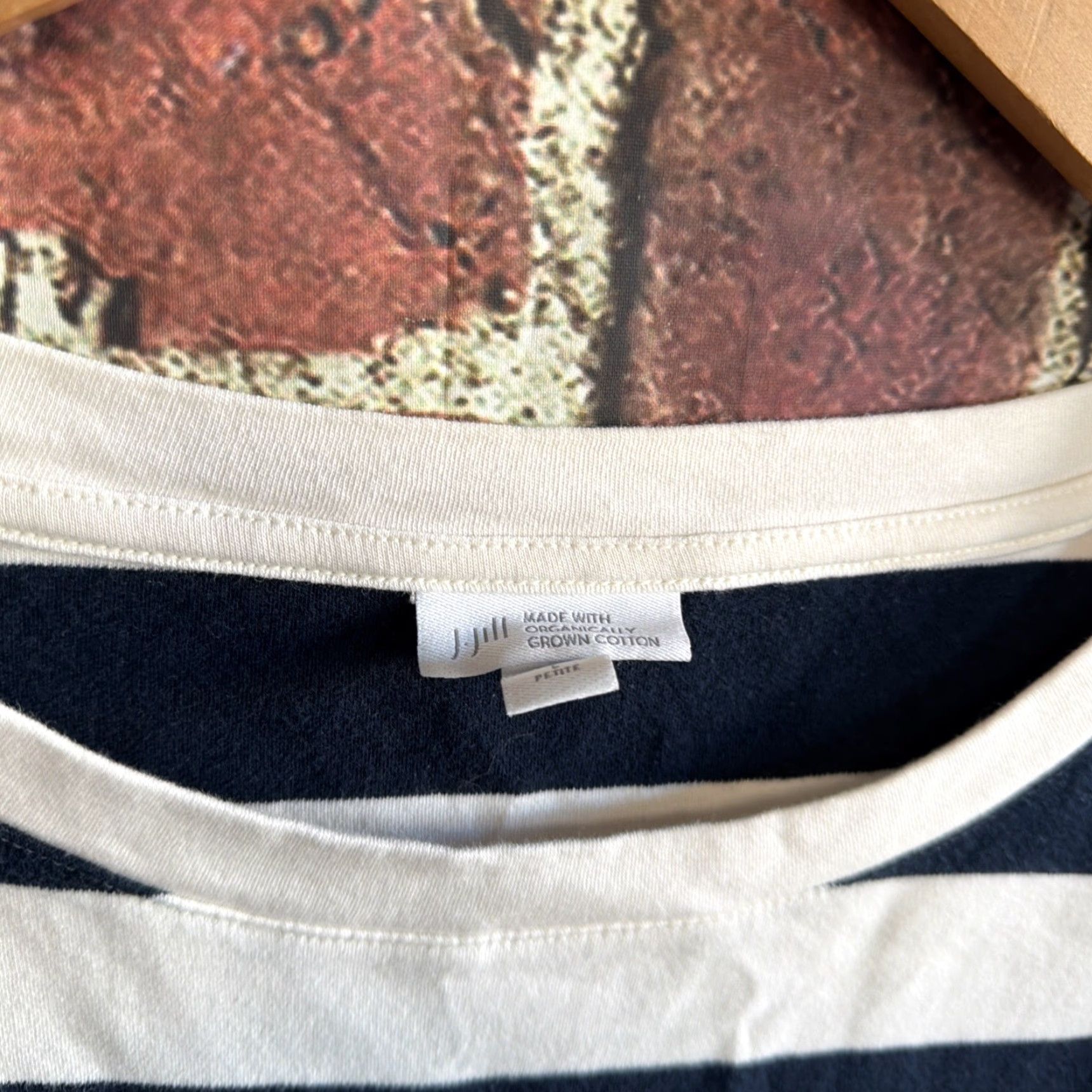 J. Jill J.Jill T-Shirt Women Blue White Organic Cotton 3/4 Sleeve V-Neck Pullover Petite Size PL Casual Shirt Size L / US 10 / IT 46 - 2 Thumbnail