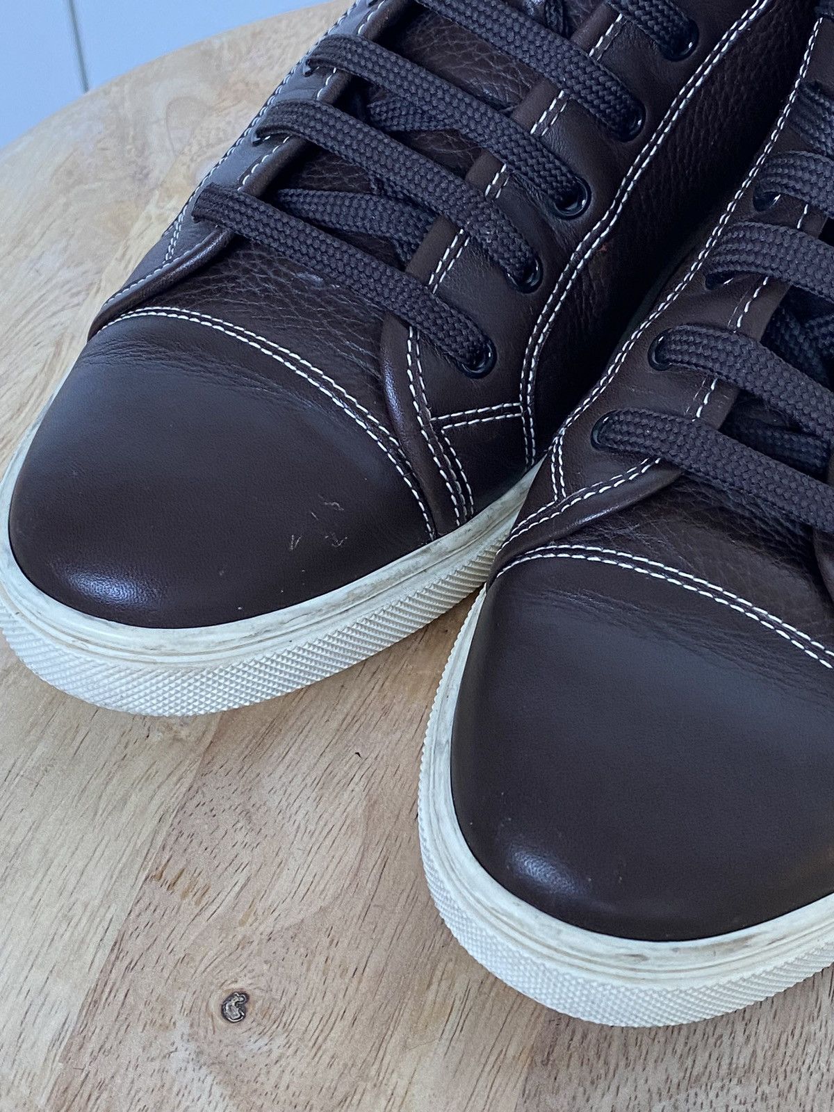 Louis Vuitton Louis Vuitton High Top Leather Brown Sneakers LV Logo Size US 7.5 / IT 37.5 - 3 Thumbnail