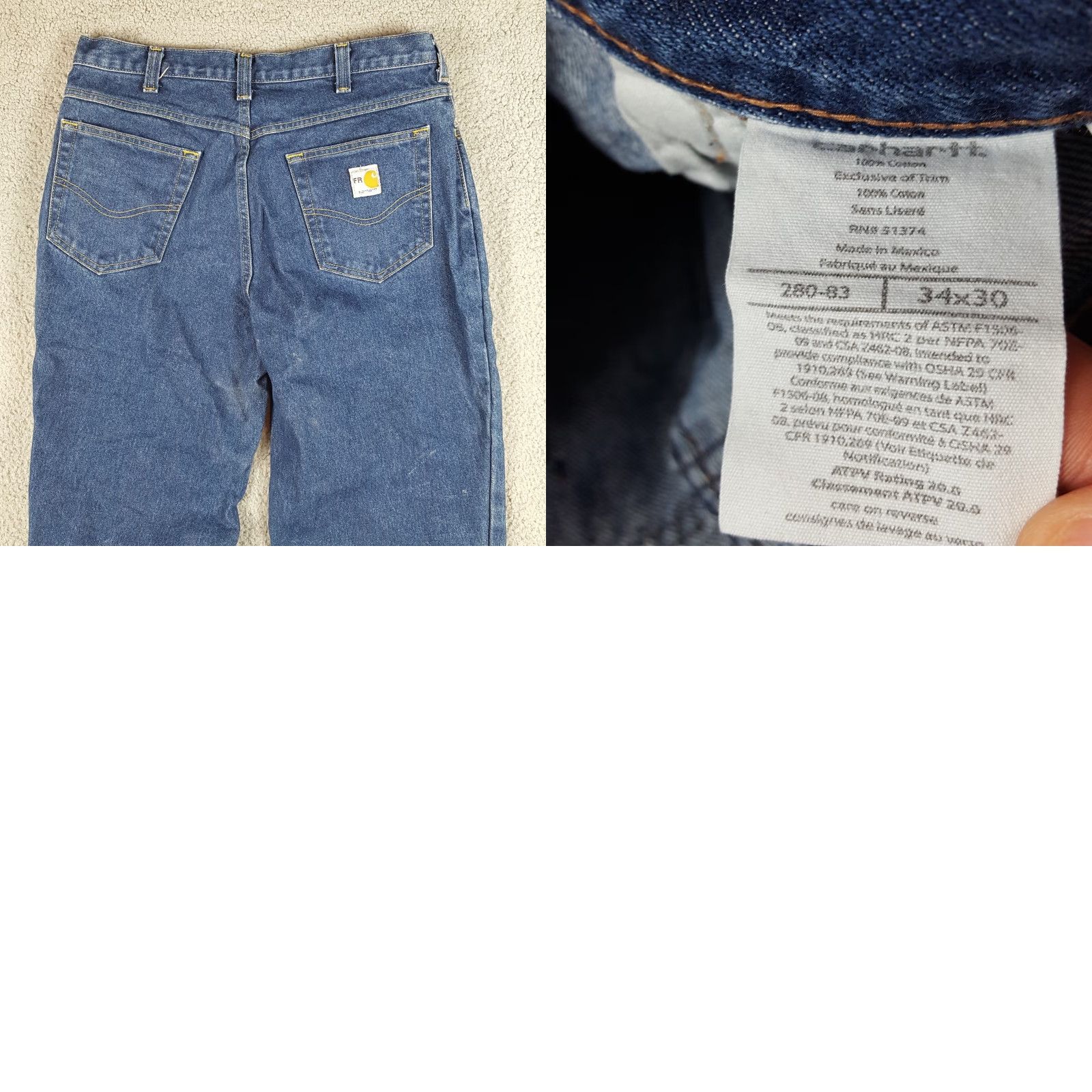 Carhartt VINTAGE Carhartt Flame-Resistant Work Jeans Denim Blue 34x30 Men 34x30 Blue Jeans 90s Workwear 5-Pocket Mens Size US 34 / EU 50 - 8 Thumbnail