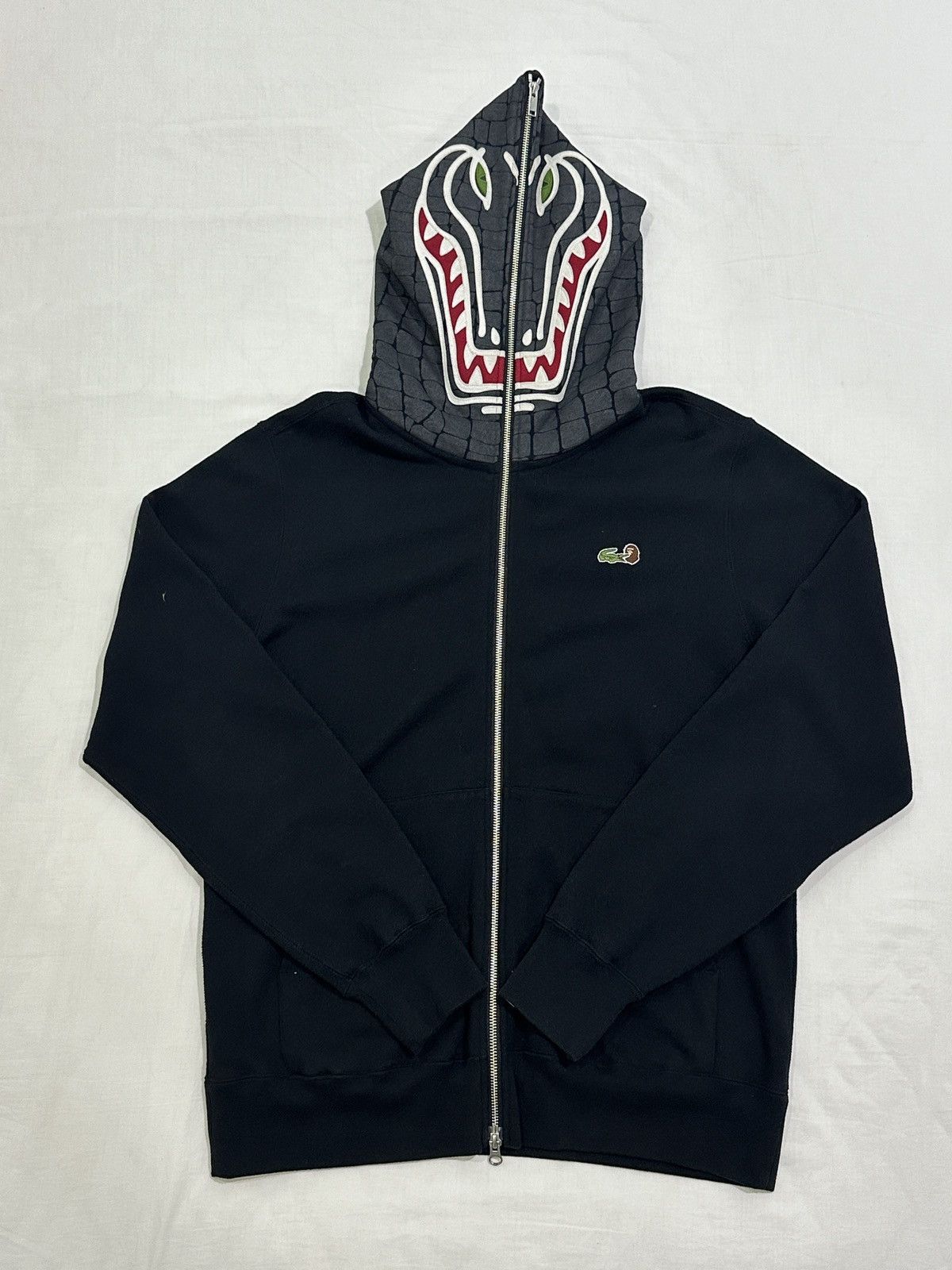 ラコステ a bathing ape ベイプ フルジップフーディ クロコダイル BAPE × LACOSTE L!VE CROCODILE FULL ZIP HOODIE APE shark ⁡ Size: S