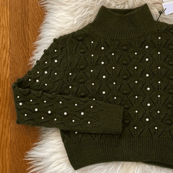 Zara Zara Pearl Open-Back Cropped Knit Sweater Size S / US 4 / IT 40 - 2 Thumbnail