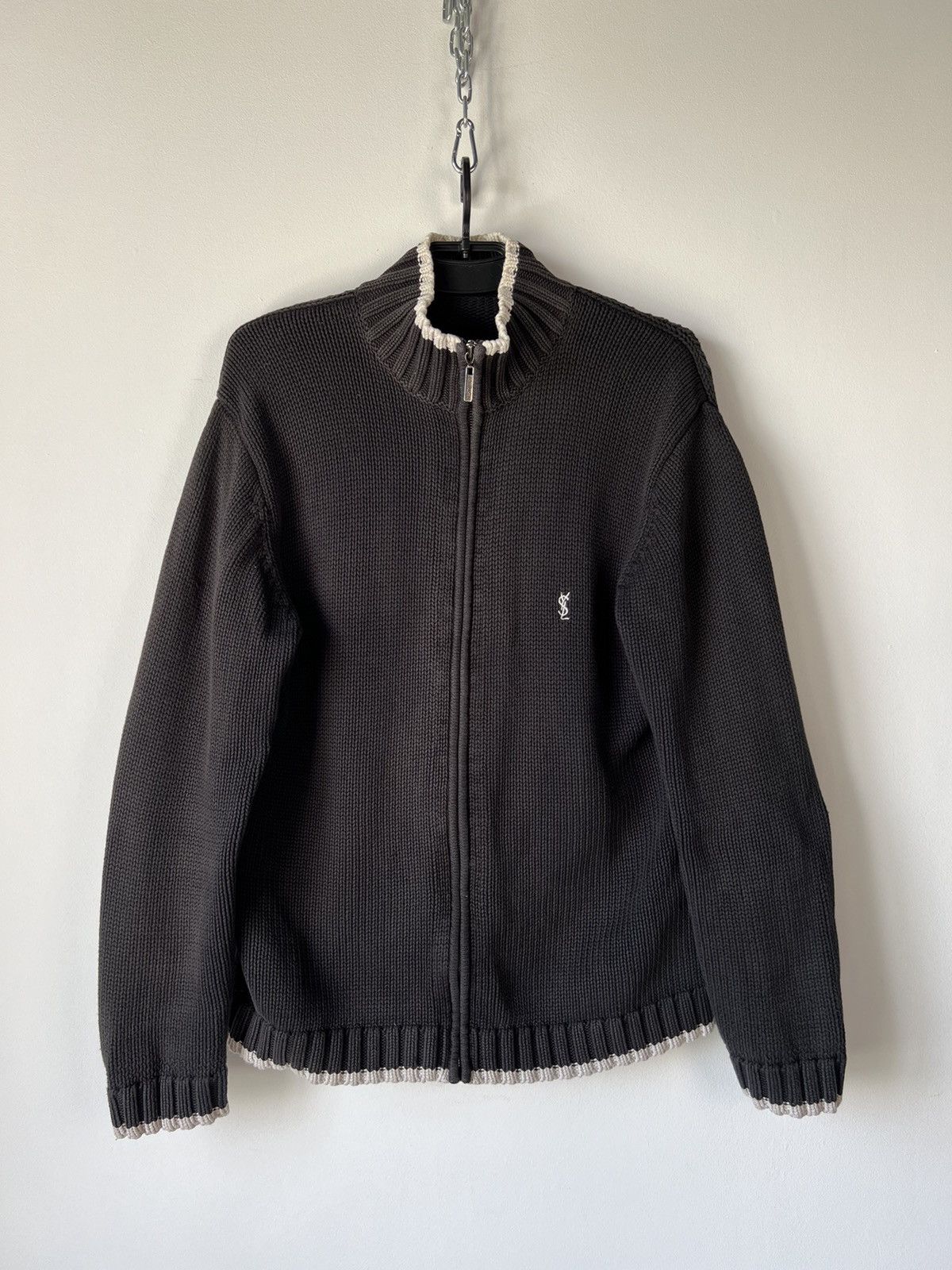 image of YSL YVES Saint Laurent Vintage Knit Jacket Size XL in Black, Men's
