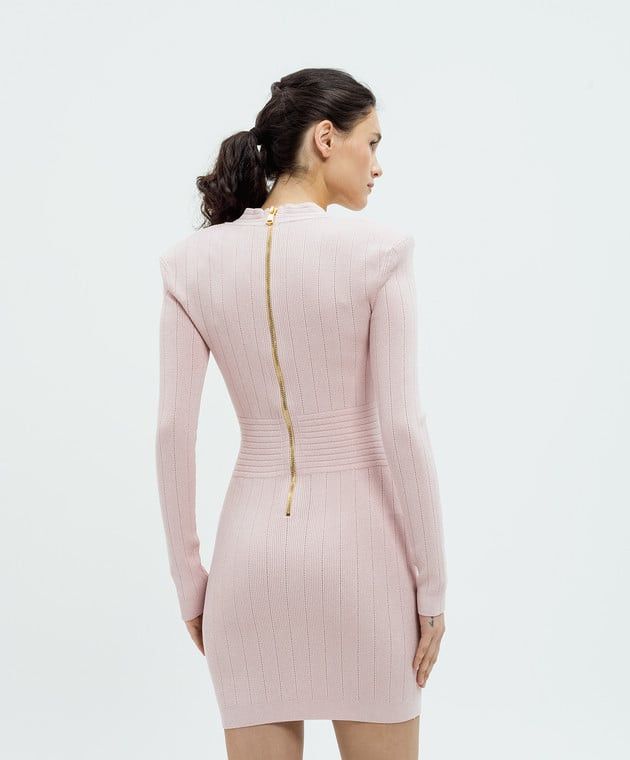 Balmain o1s1wg110725 Mini Dress With Textured Pattern in Light Pink Size XL / US 12-14 / IT 48-50 - 4 Thumbnail