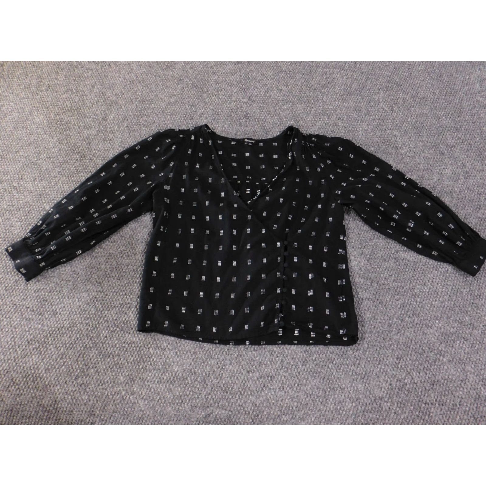 Madewell Madewell Blouse Womens XS Black White Long Sleeve Wrap Top Button Shirts Button Casual Knit Cotton Solid Regular Lightweight Stretch Vintage No Size XS / US 0-2 / IT 36-38 - 2 Thumbnail