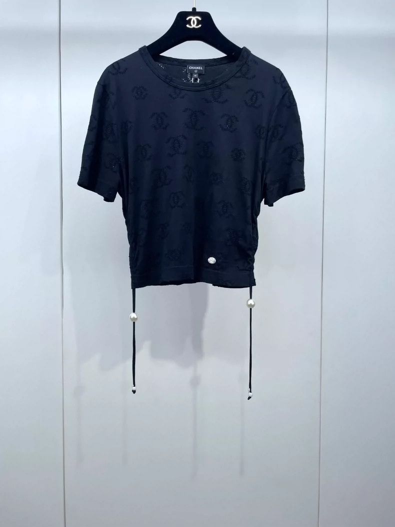 Chanel Chanel Black hollow full logo pearl drawstring short sleeve Size M / US 6-8 / IT 42-44 - 1 Thumbnail