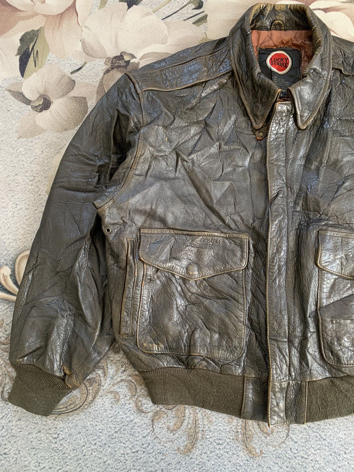 Leather Vtg Lucky Strike Embossed Logo Leather Jacket Size US L / EU 52-54 / 3 - 3 Thumbnail
