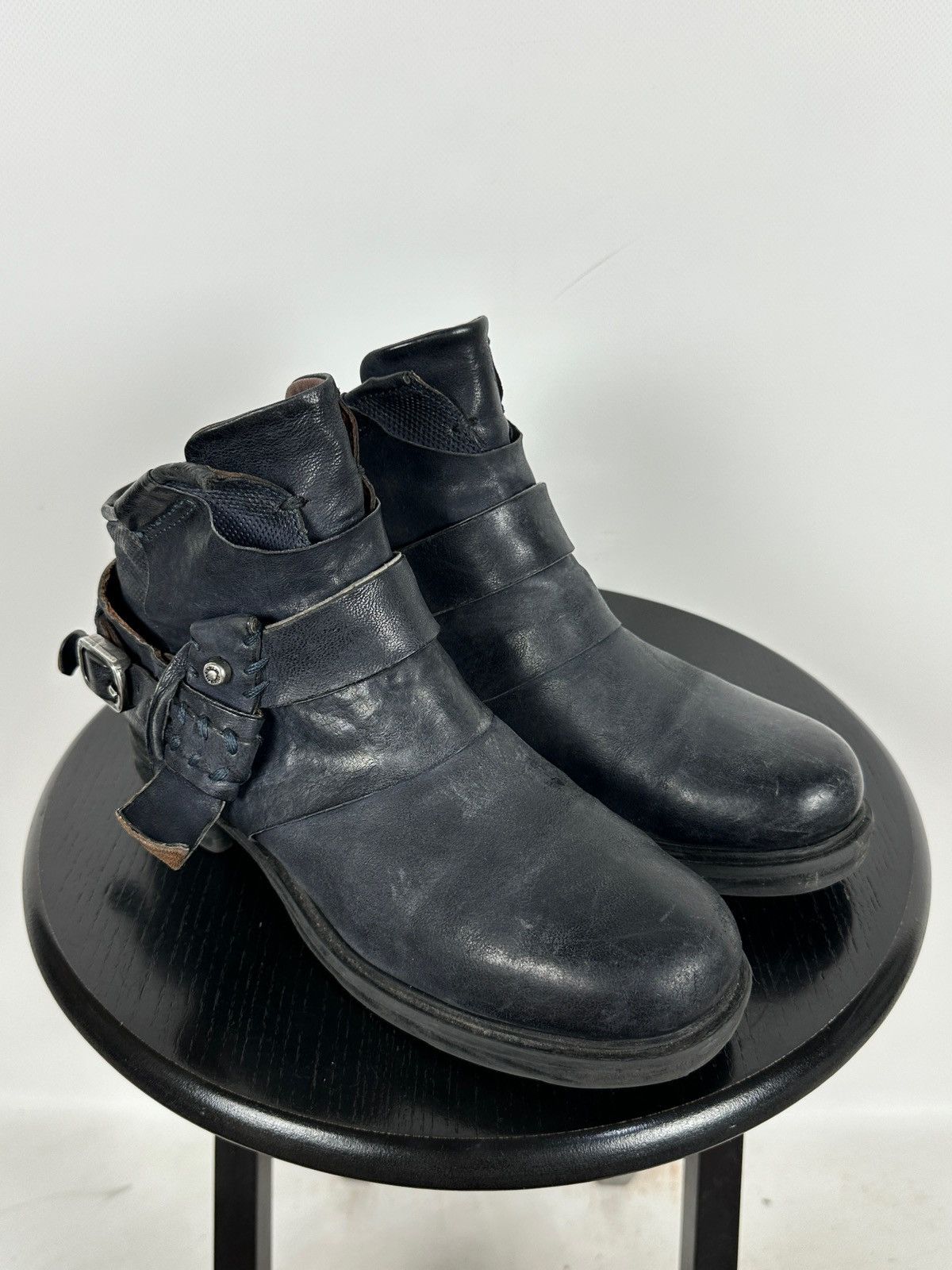 A.S.98 A.S.98. Airstep Navy Blue Leather Biker Ankle Boots Size US 8 / IT 38 - 6 Thumbnail