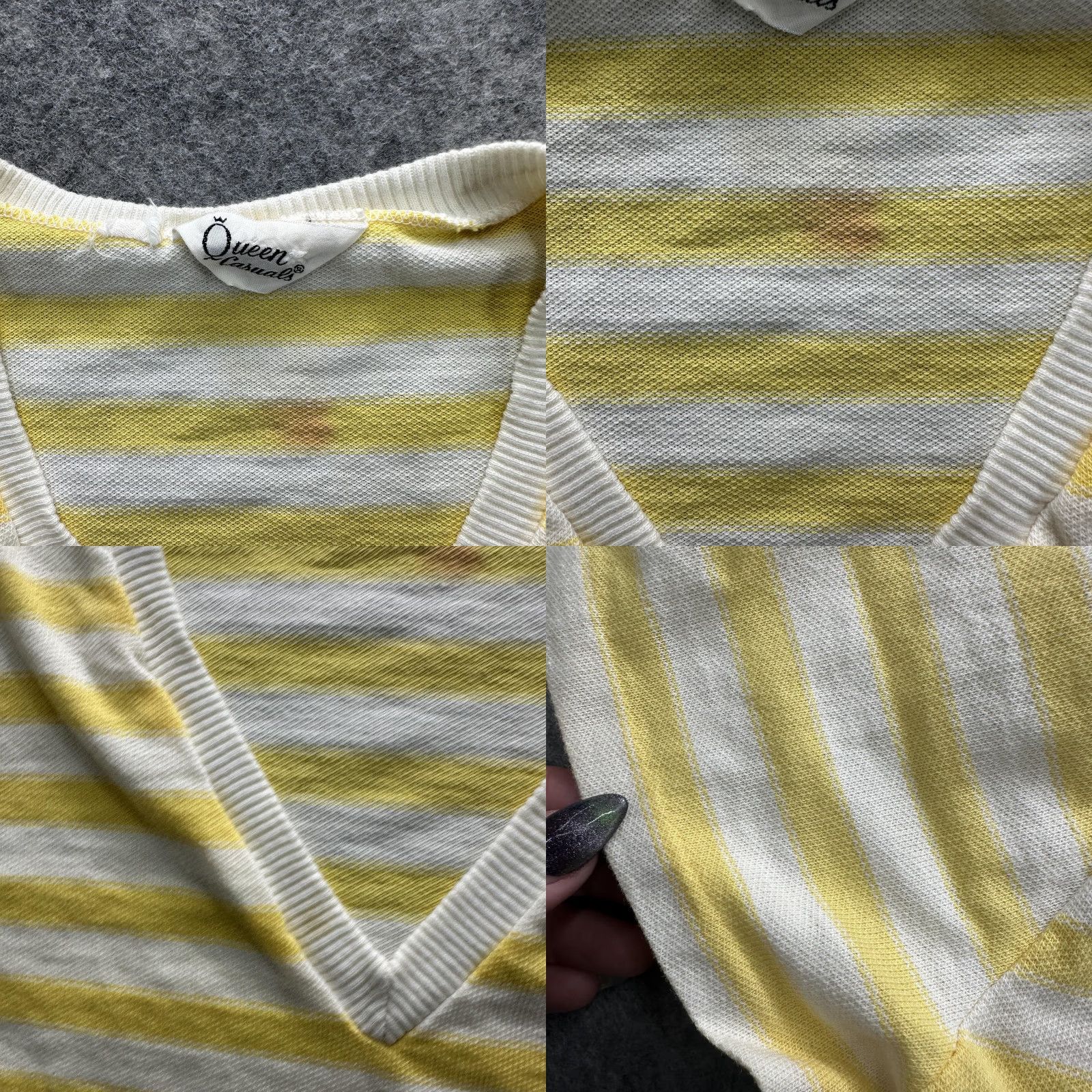 Vintage VINTAGE Queen Casuals Shirt Womens Small Yellow White Stripe V Neck Pique 80s Size S / US 4 / IT 40 - 8 Thumbnail