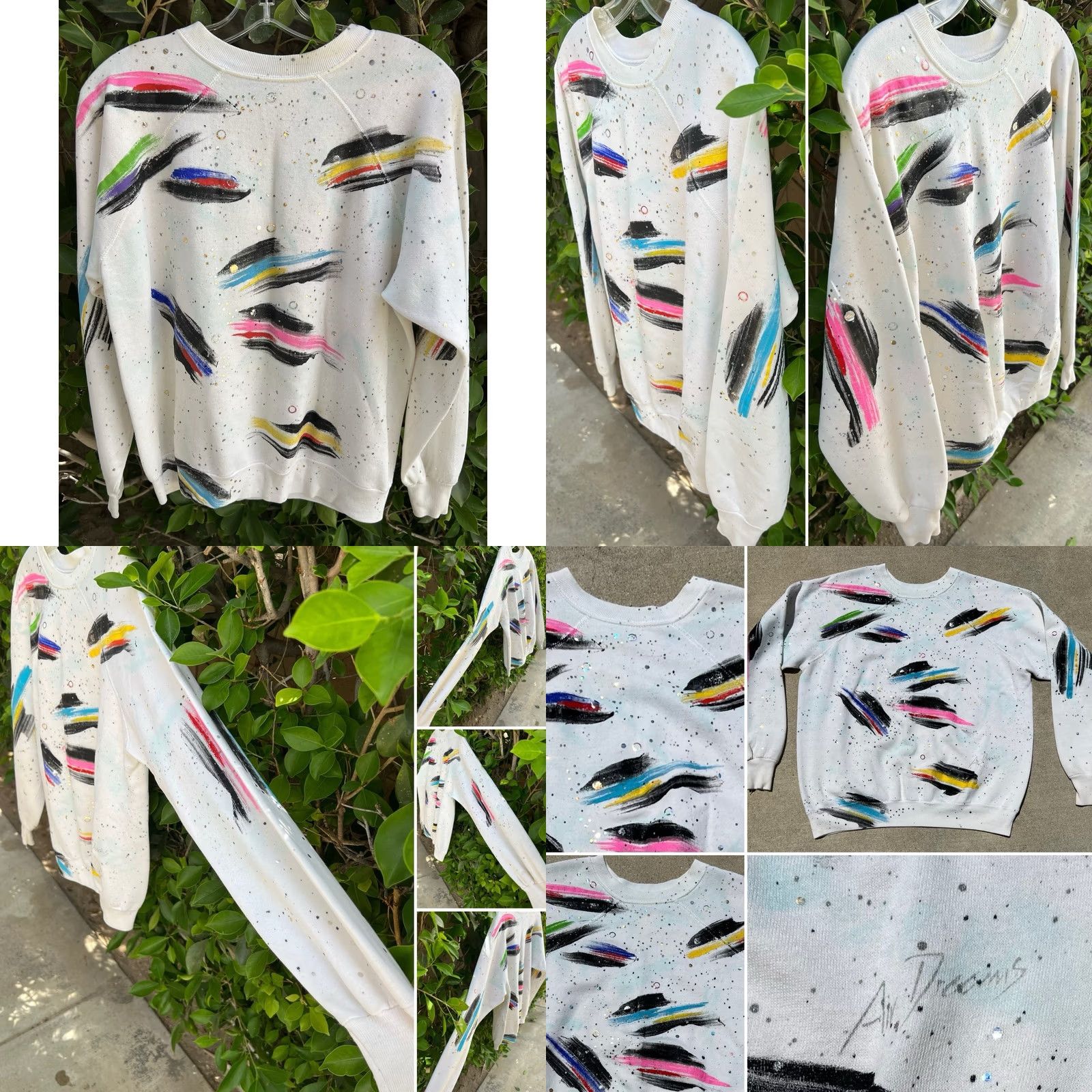 Vintage VINTAGE Air Dreams Shirt Unisex Adults One Size White Cotton Blend Crew Neck Pullover 80s Art Raglan Sweatshirt Abstract Paint Splatter Wearable Art Size US M / EU 48-50 / 2 - 9 Thumbnail