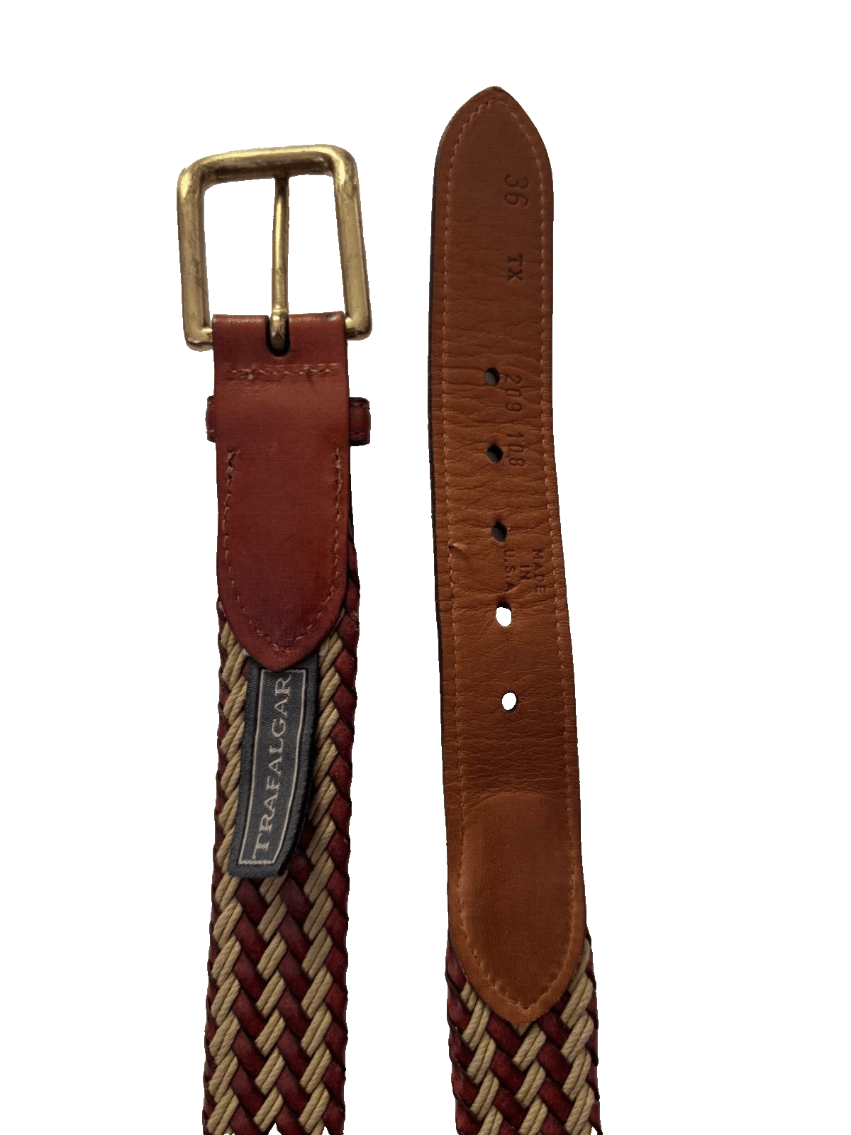 Trafalgar Trafalgar Mens 36 Woven Belt Brown Leather Jute Rope Brass Size 36 - 3 Thumbnail