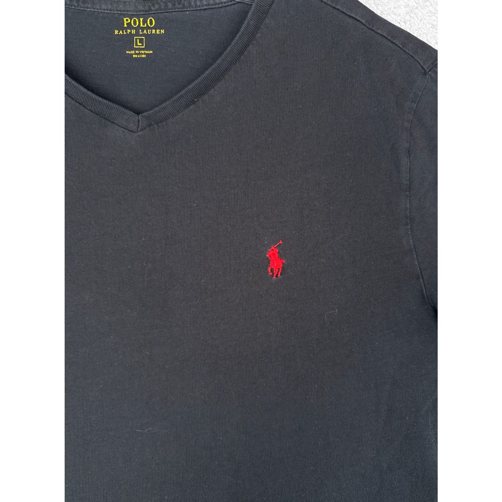 Ralph Lauren VINTAGE Polo Ralph Lauren Shirt Adult Large Black V-Neck 100% Cotton Short Sleeve READ Size US L / EU 52-54 / 3 - 6 Thumbnail