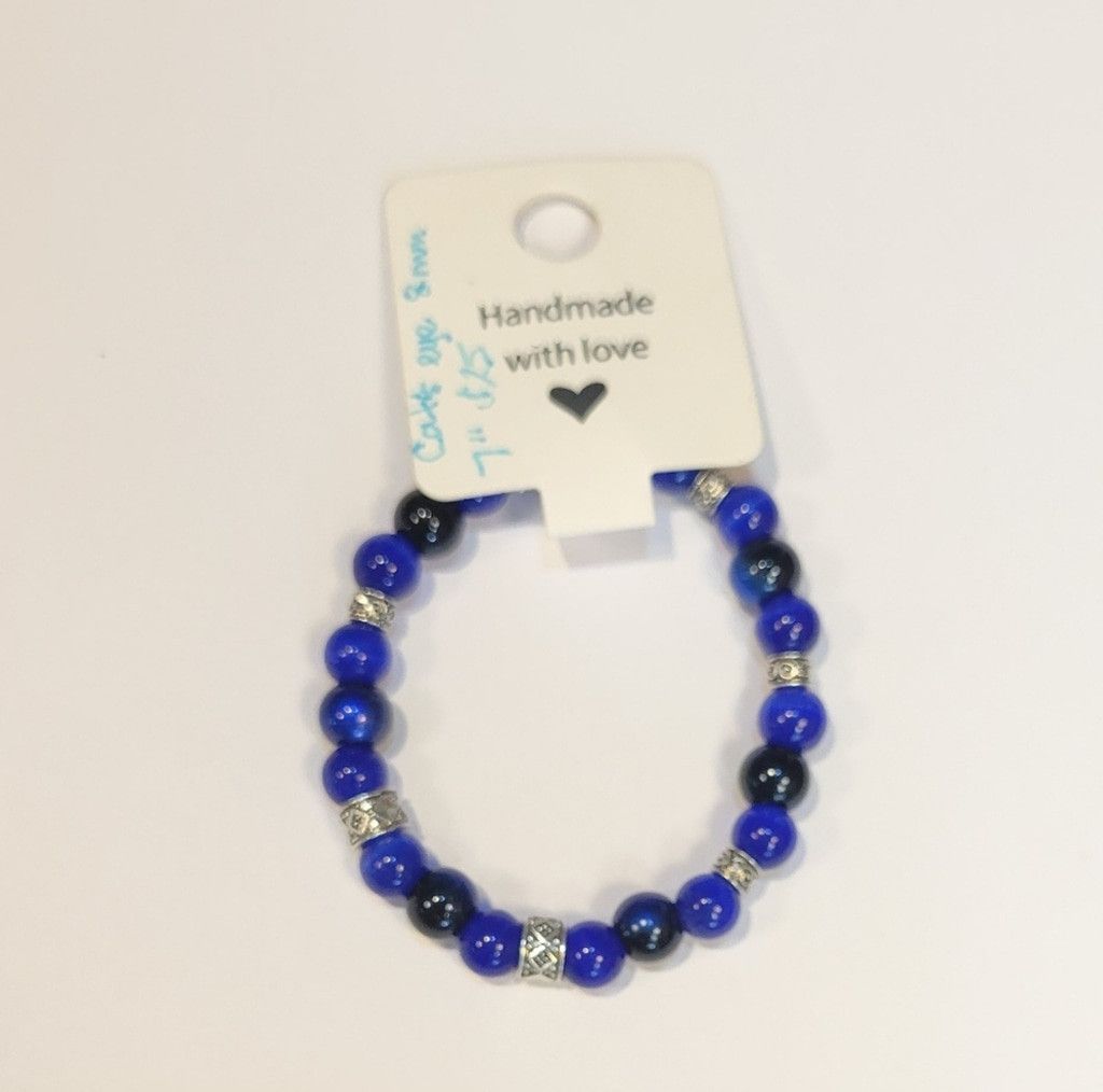 Handmade Natural Crystal Cat's Eye & Glass Beaded Bracelet 7" Size ONE SIZE - 1 Thumbnail