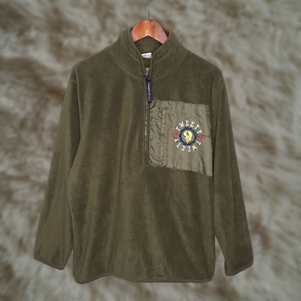Vintage VINTAGE Looney Tunes Tweety Bird 1/2 Zip Long Sleeve Fleece Pullover Green L Regular Adults Unisex Cotton Blend Size US L / EU 52-54 / 3 - 1 Thumbnail