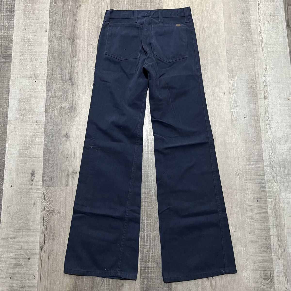 Vintage VTG Cheap Jeans 70s Blue Flared Hippie Low Rise Suede Pants Size 28" / US 6 / IT 42 - 2 Thumbnail