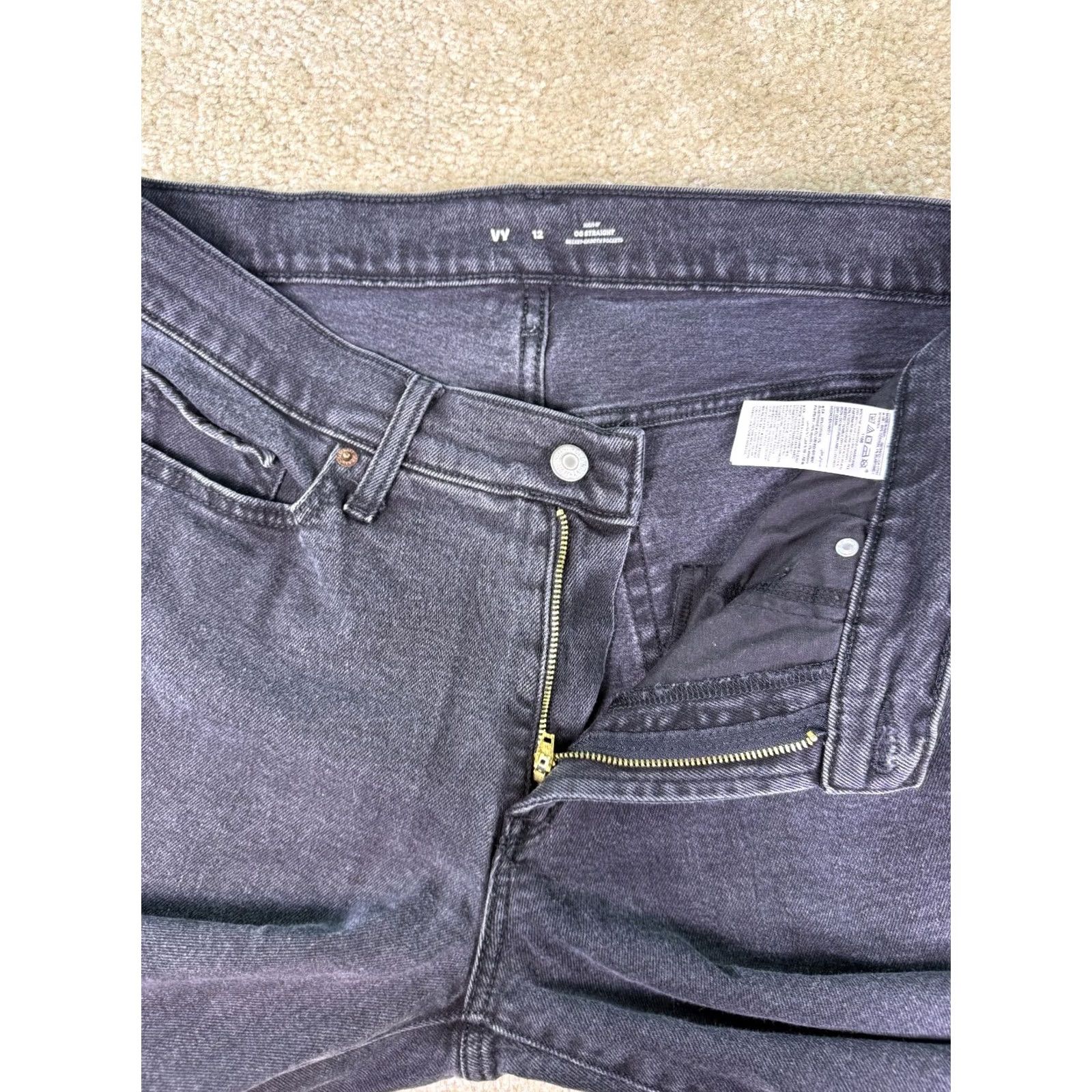 Old Navy Old Navy Jeans Womens Size 12 High Rise OG Straight Leg Black Grey Raw Hem E194 Size 34" / US 12 / IT 48 - 3 Thumbnail