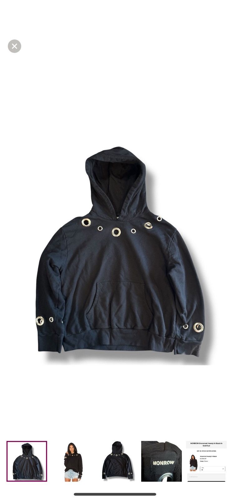 MONROW Monrow Oversized Fleece Grommet Hoody/Hoodie in Black Size XS / US 0-2 / IT 36-38 - 1 Thumbnail