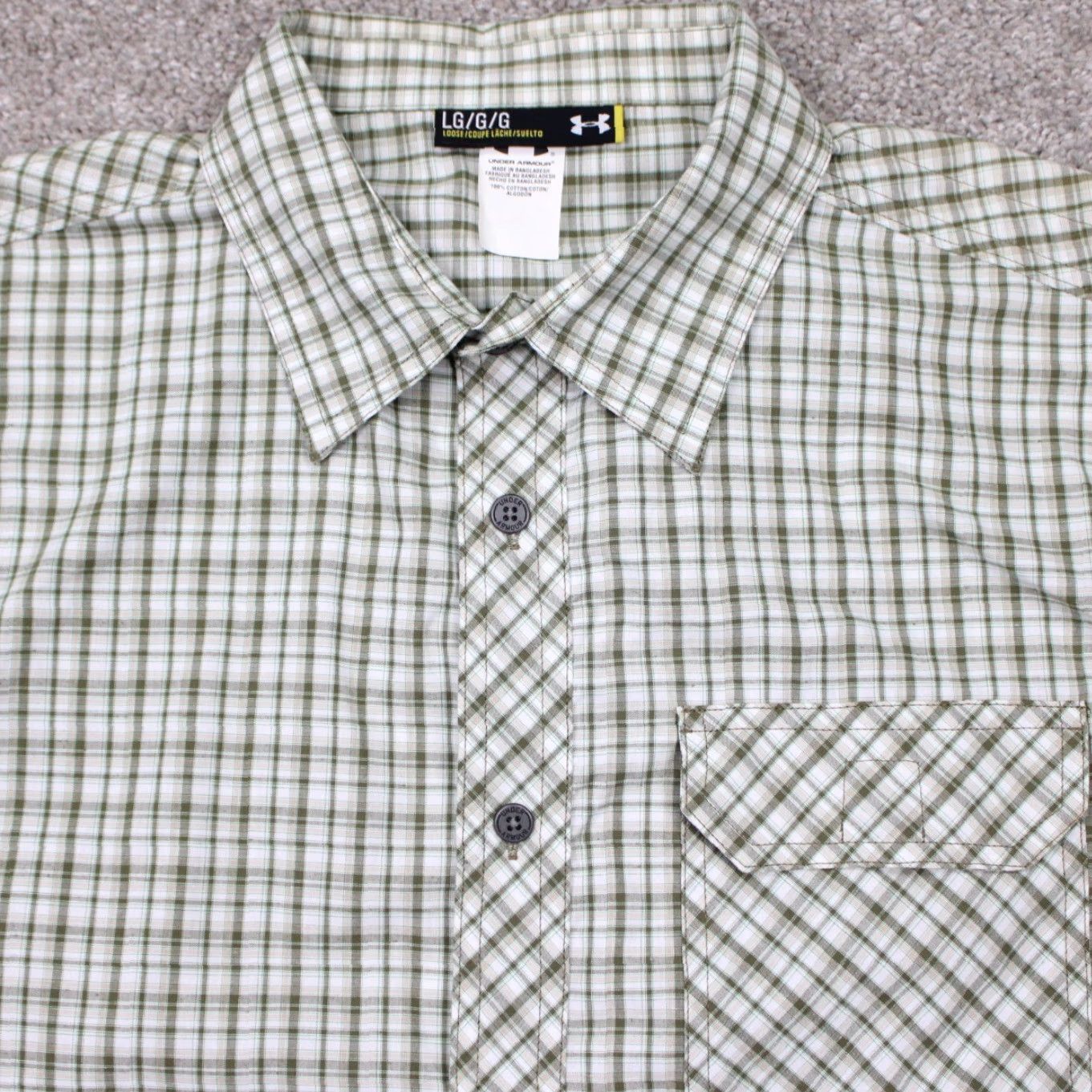 Under Armour Under Armour Shirt Mens Large Green/White Plaid UA Long Sleeve Button-Up Cotton Flannel Casual Workwear Size US L / EU 52-54 / 3 - 7 Thumbnail