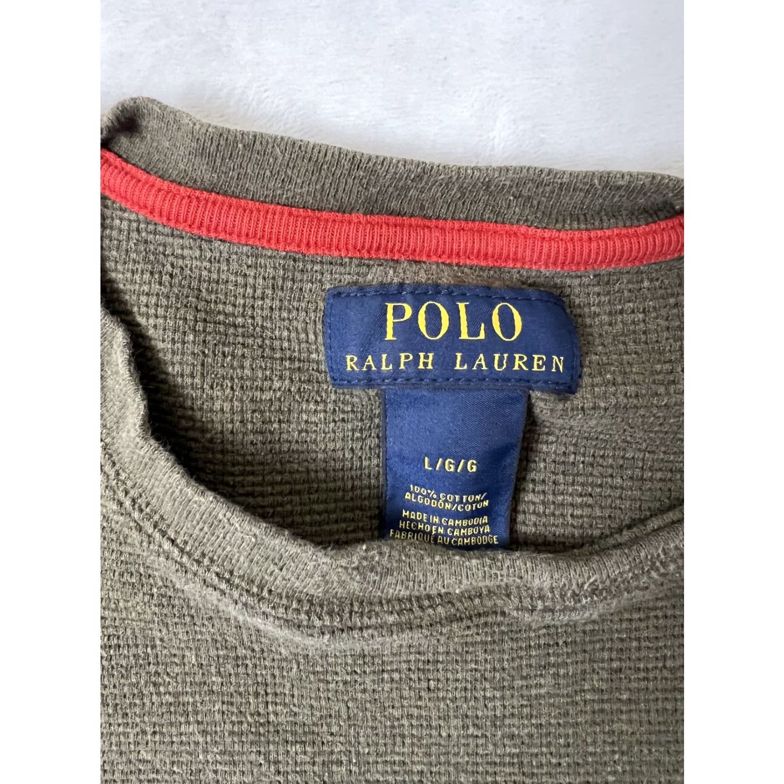 Polo Ralph Lauren VINTAGE Polo Ralph Lauren Thermal Sweater Mens Large Green Crew Neck Waffle Pony Logo Size US L / EU 52-54 / 3 - 3 Thumbnail